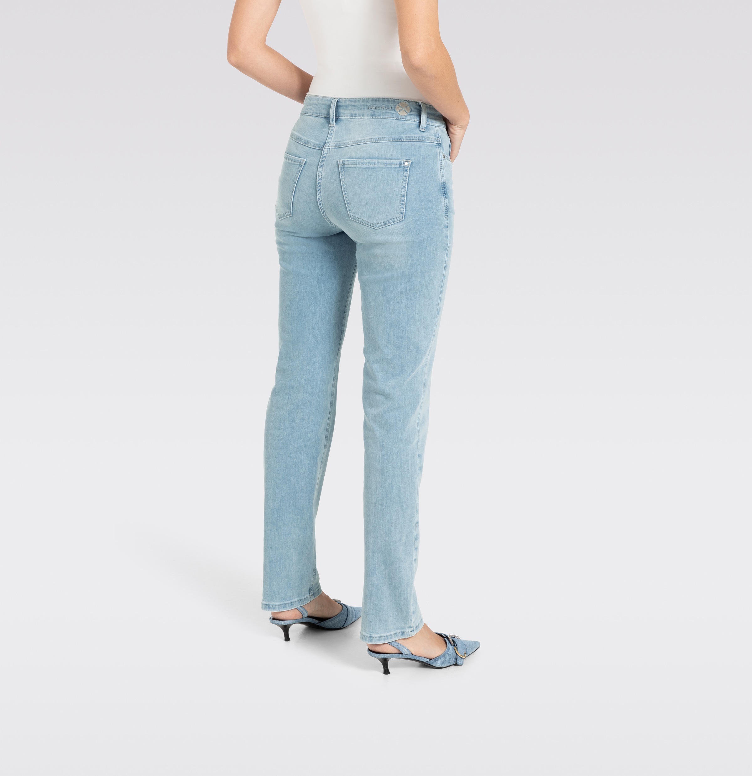 Stretch-Jeans MAC "Dream", Damen, Gr. 40, Länge 30, blau (aqua blau random wash), Denim/Jeans, Obermaterial: 91% Baumwolle, 6% Polyester, 3% Elasthan, eng normal, Jeans, mit Stretch für den perfekten Sitz, Topseller 7