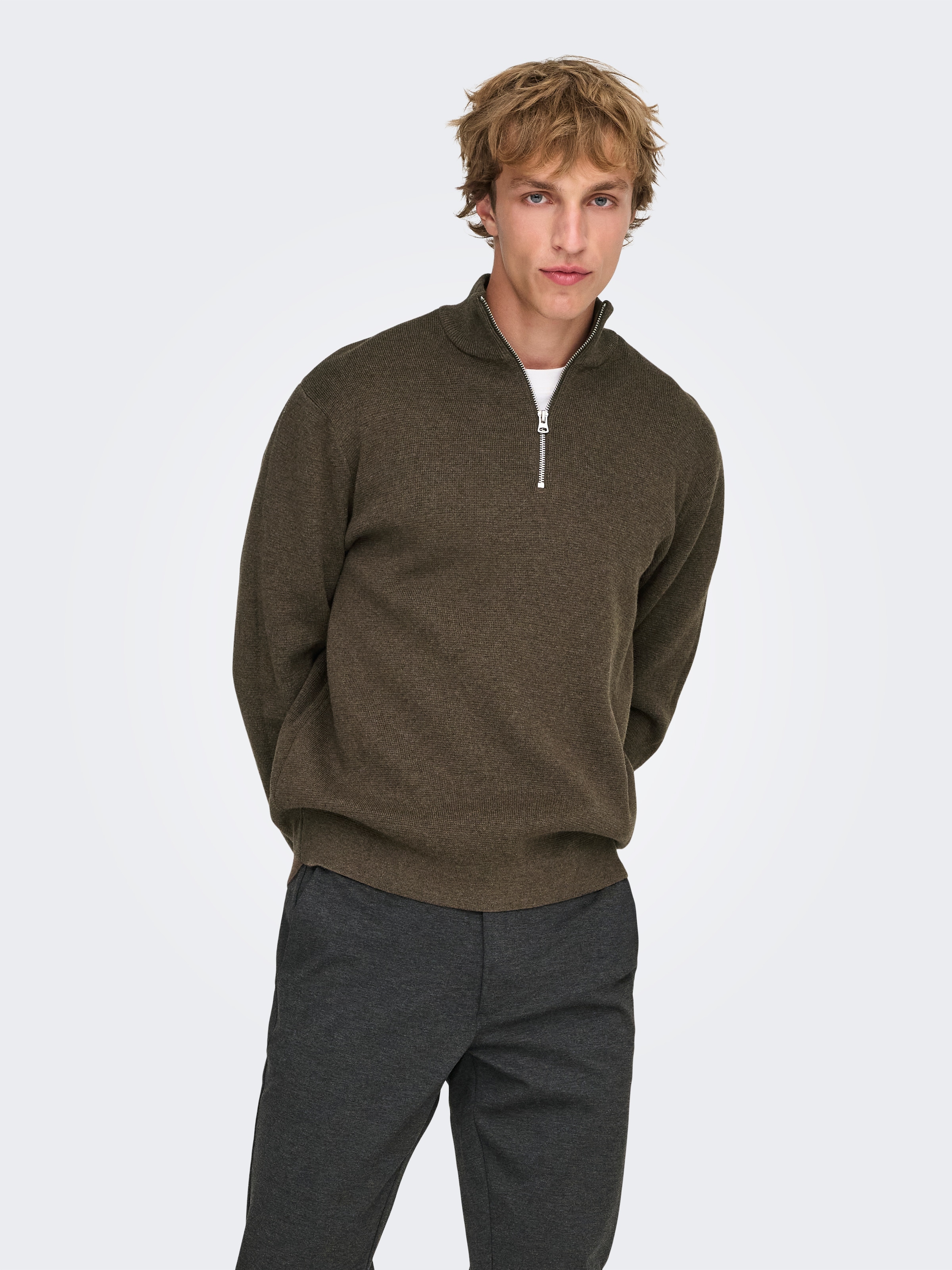 ONLY & SONS Troyer »ONSTING LIFE REG HALF ZIP KNIT NOOS« Baumwolle, regular fit