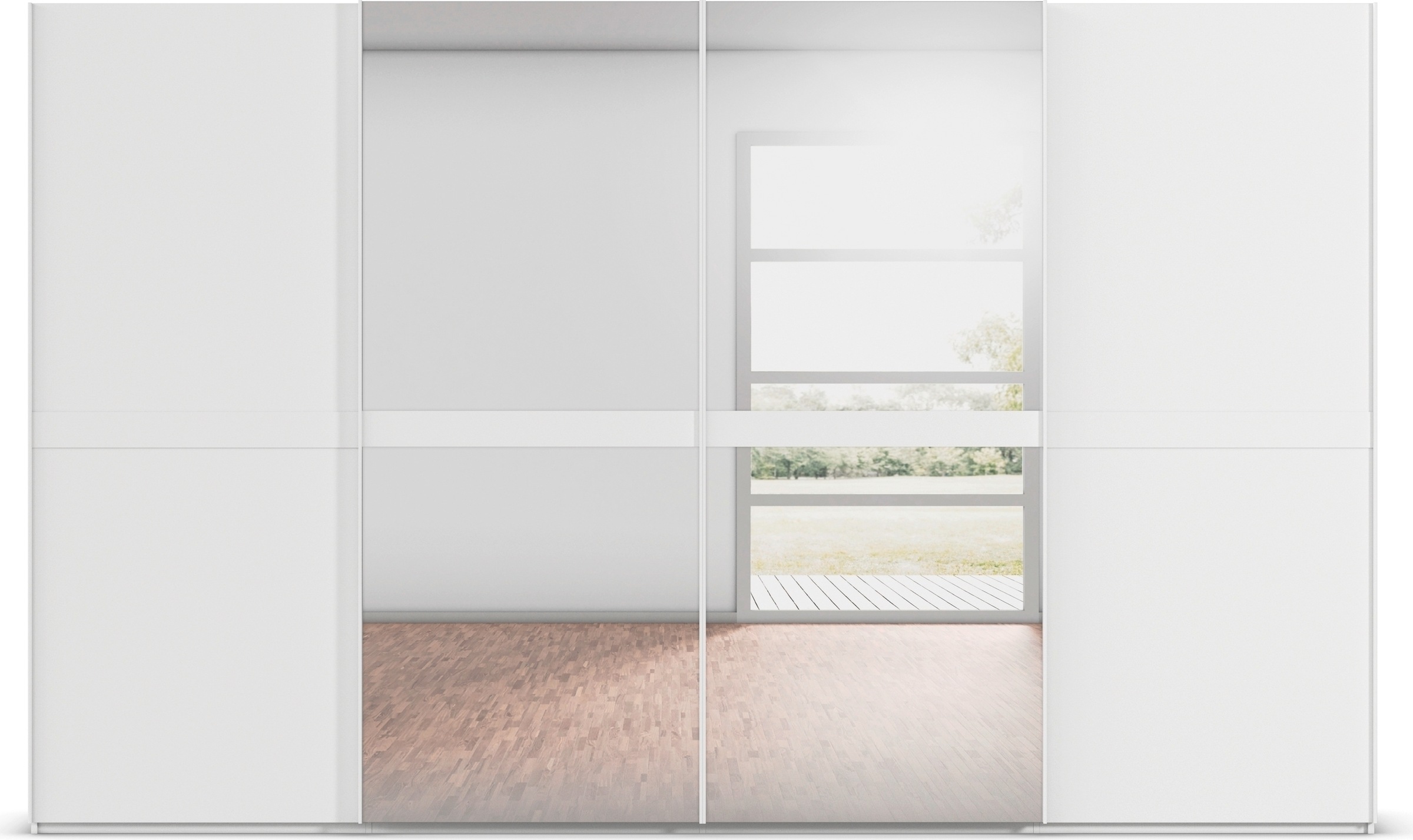 rauch Schwebetürenschrank »Kleiderschrank Schrank Garderobe Schlafzimmerschrank SCALE-LINE«, edle Optik mit Bauchbinde in Korpusfarbe mit Spiegel MADE IN GERMANY
