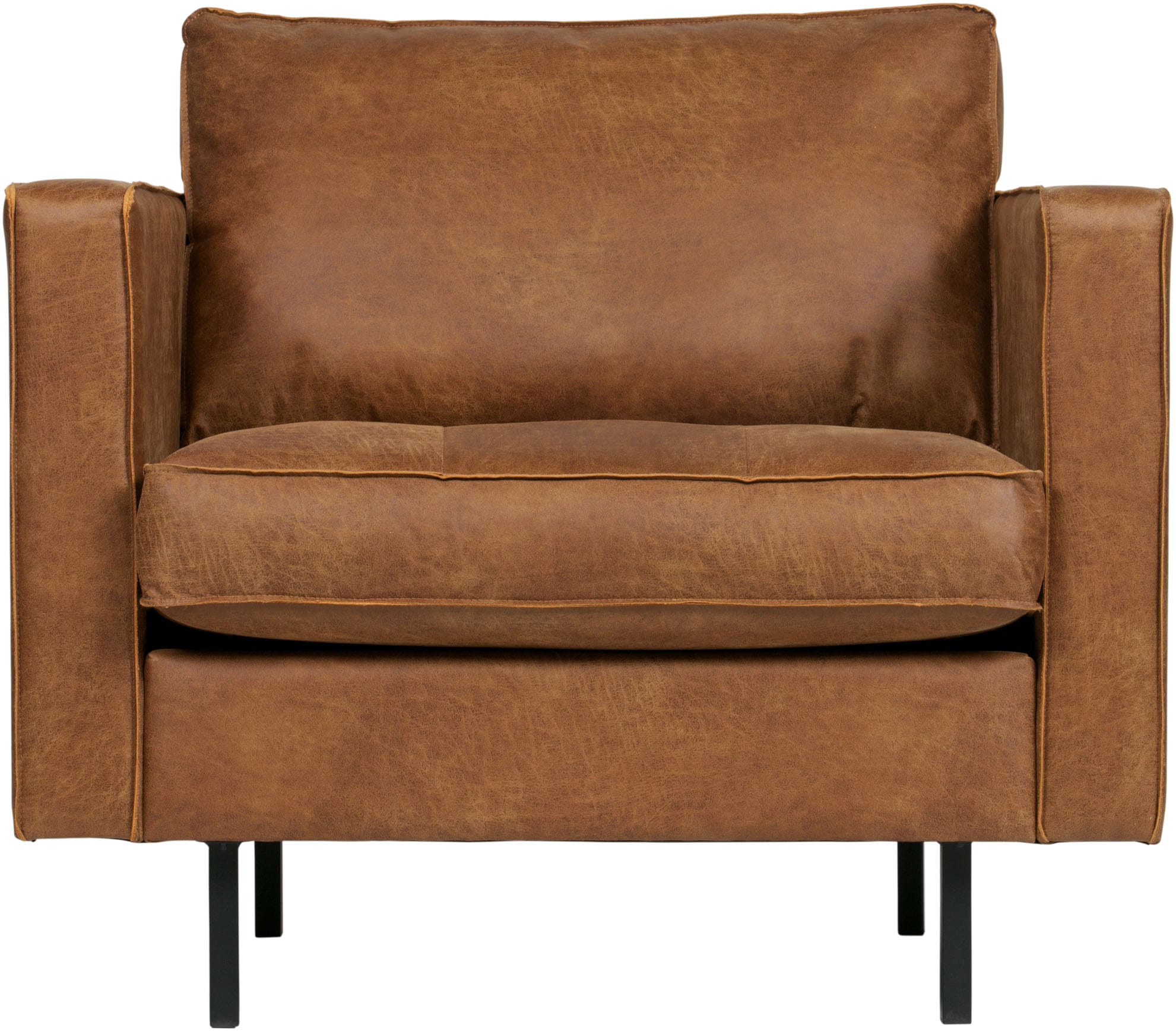 WOOOD Sessel "Rodeo Classic Recycling-Lederfaser Metallgestell H 83 x B 98 x T 88 cm" Tragkraft 120 kg, Metallbeine 16 cm hoch, außen gesteppte Nähte