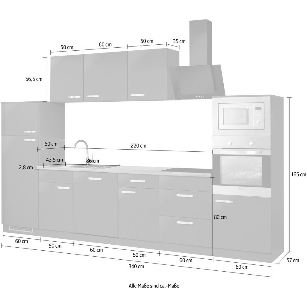 wiho Küchen Küchenzeile »Kansas«, mit E-Geräten, Breite 340 cm