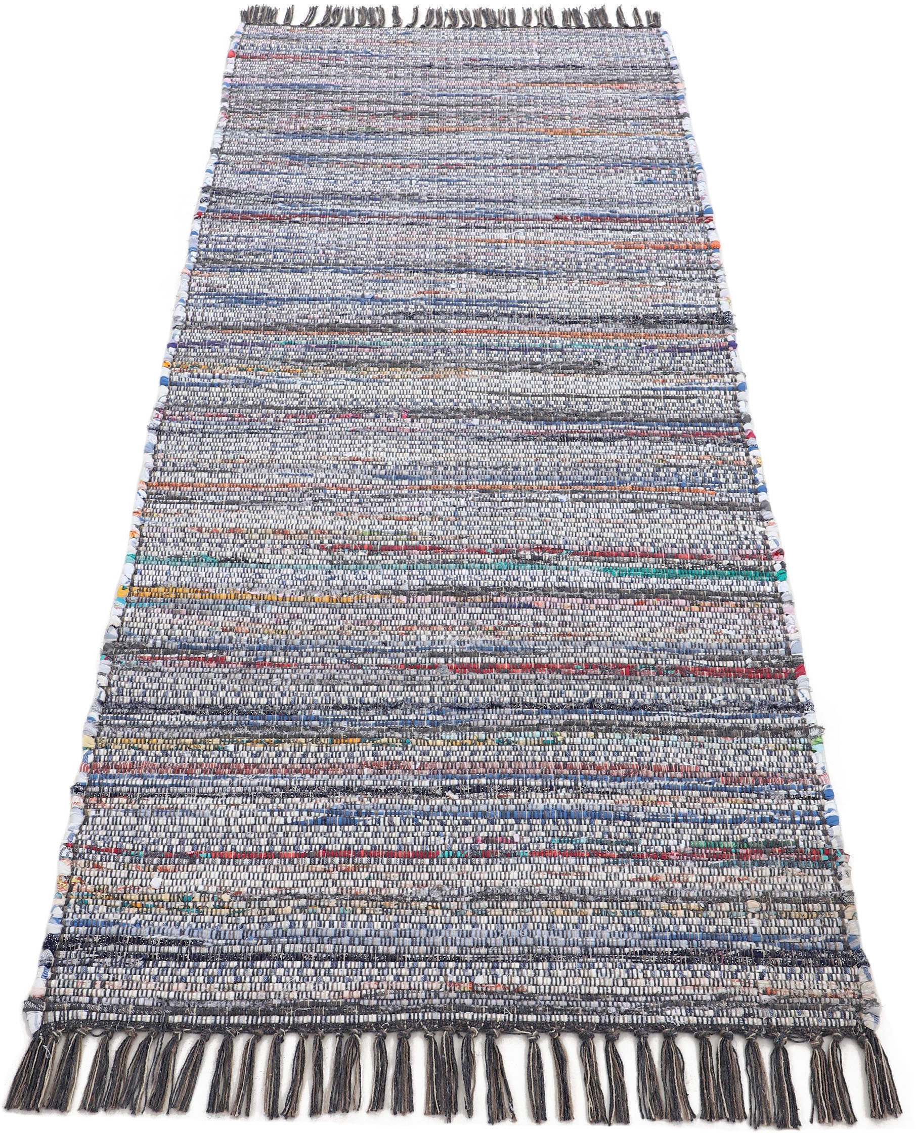 carpetfine Teppich "Kelim Chindi, Wendeteppich", rechteckig, handgewebt, Fleckerlteppich mit Fransen, auch vielen in Läu