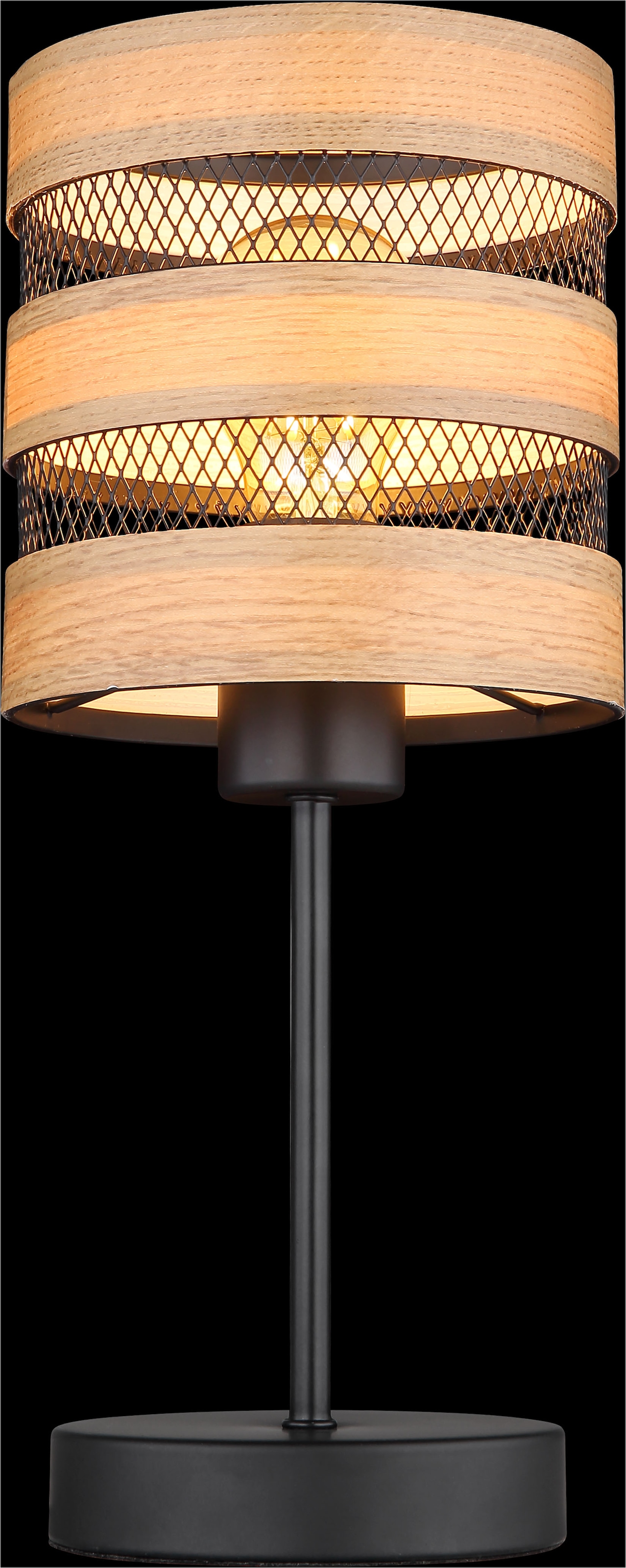 GLOBO LIGHTING Tischleuchte »SOENI«, Leuchtmittel E27 | ohne Leuchtmittel, Tischlampe/Metallgeflecht/Holzoptik/Wohnzimmer/Schlafzimmer