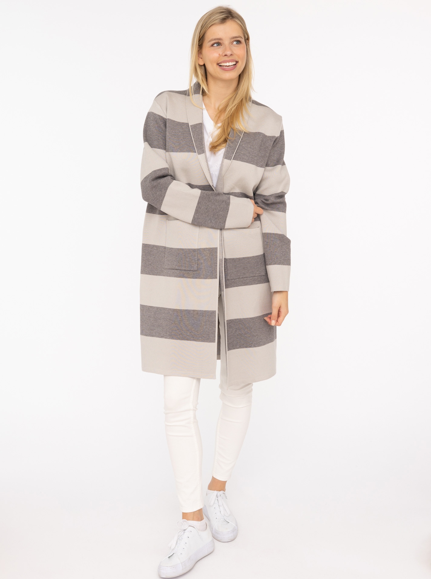 Zwillingsherz Cardigan ""Streifen & Schalkragen"", gestreifte Strickjacke m günstig online kaufen