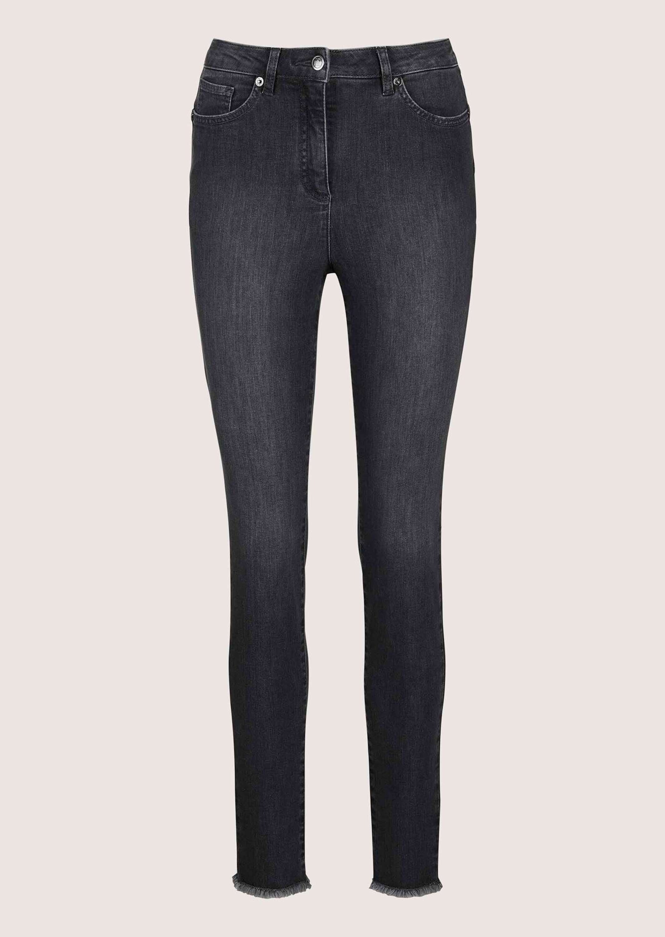 MADELEINE "Jeans Mid Waist Skinny-Hose mit Fransen" mit Fransensaum