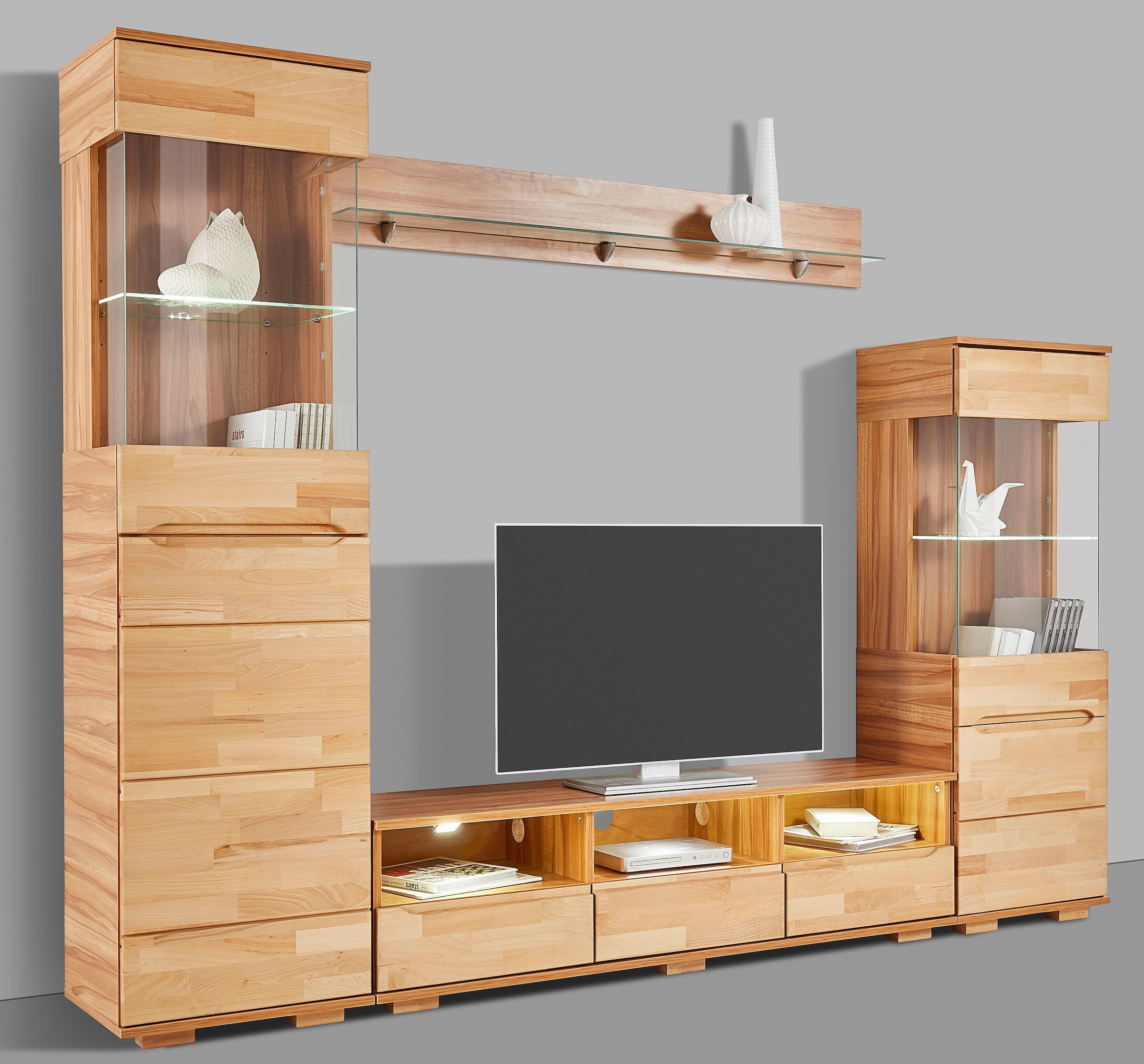 Home affaire Wohnwand »Vetro«, (Set, 4 St.), teilmassives Holz