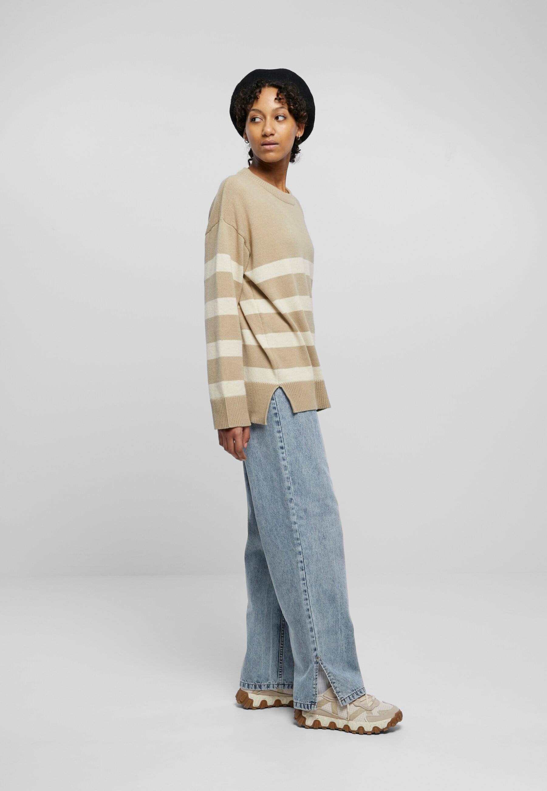 URBAN CLASSICS Rundhalspullover »Urban Classics Damen Ladies Striped Knit Crew Sweater«, (1 tlg.)