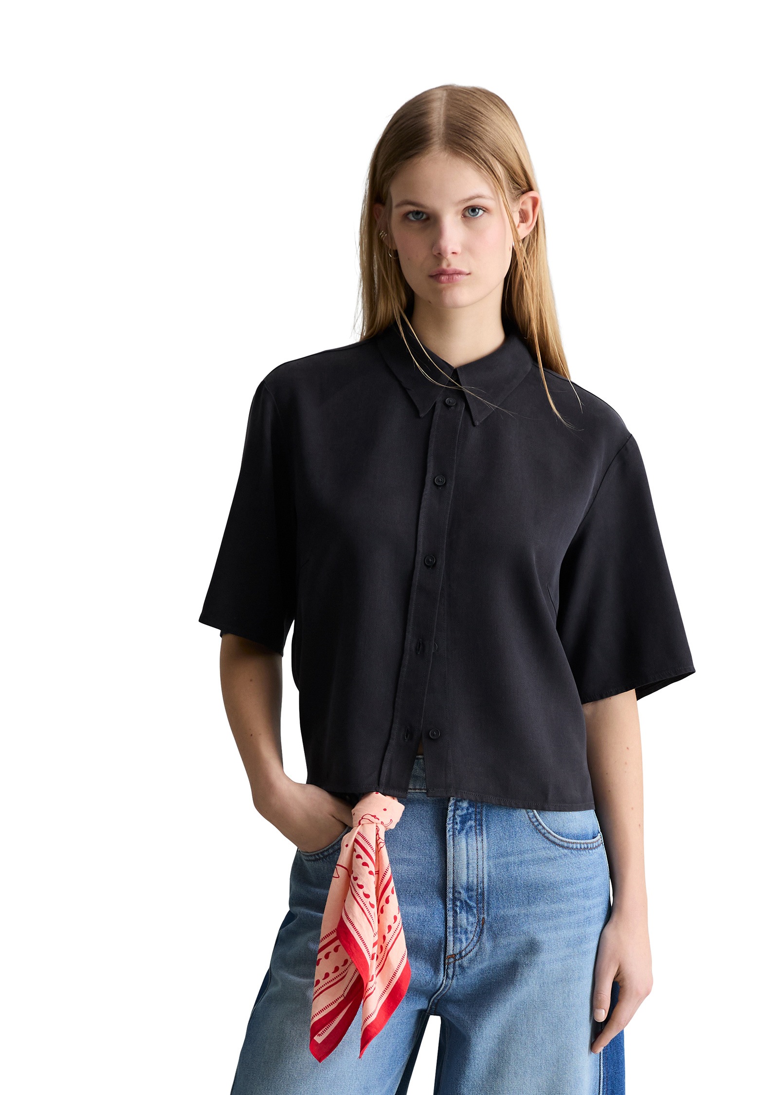 Marc O'Polo Denim Lyocell Crop Blouse Blue Depths XL 4