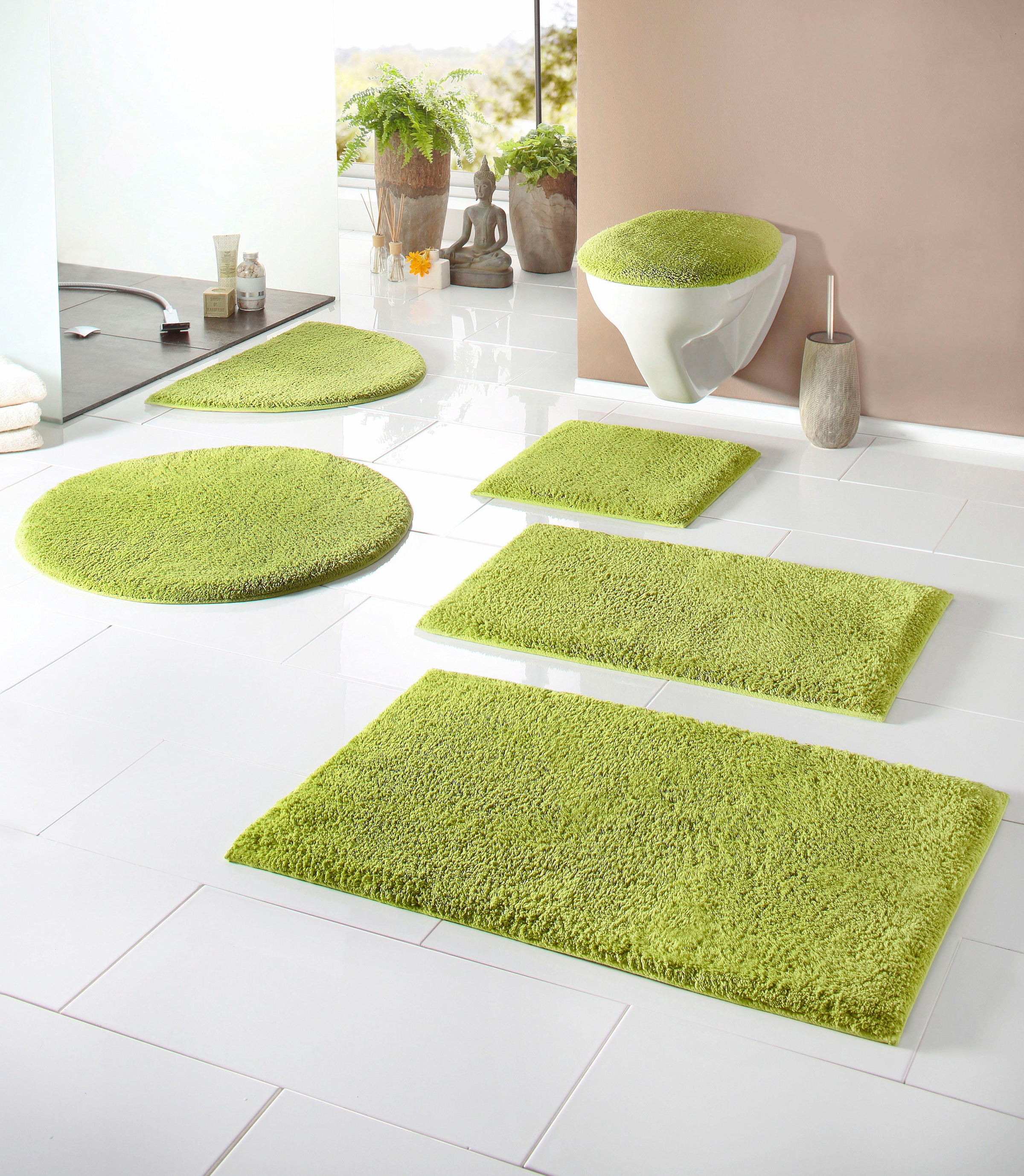 my home Badematte »Maren, Badvorleger, Badezimmer Teppich«, rutschhemmend beschichtet, fußbodenheizungsgeeignet, Bio-Baumwolle, Badteppich, Badematten auch als 3 teiliges Set