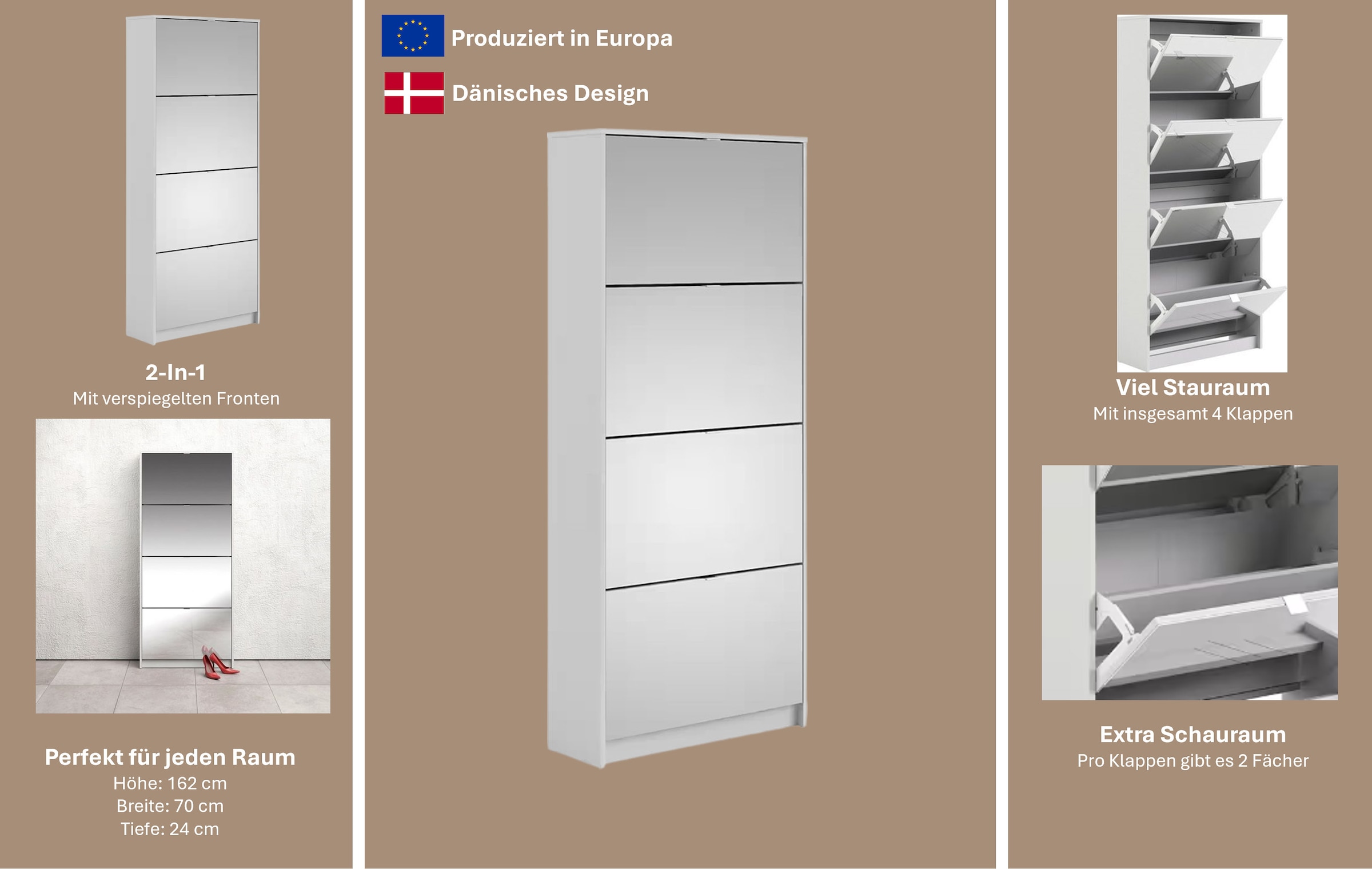 INOSIGN Schuhschrank »Shoes«, verspiegelte Klappenfronten, 2 Fächer, Folienbeschichtet, Höhe 162 cm