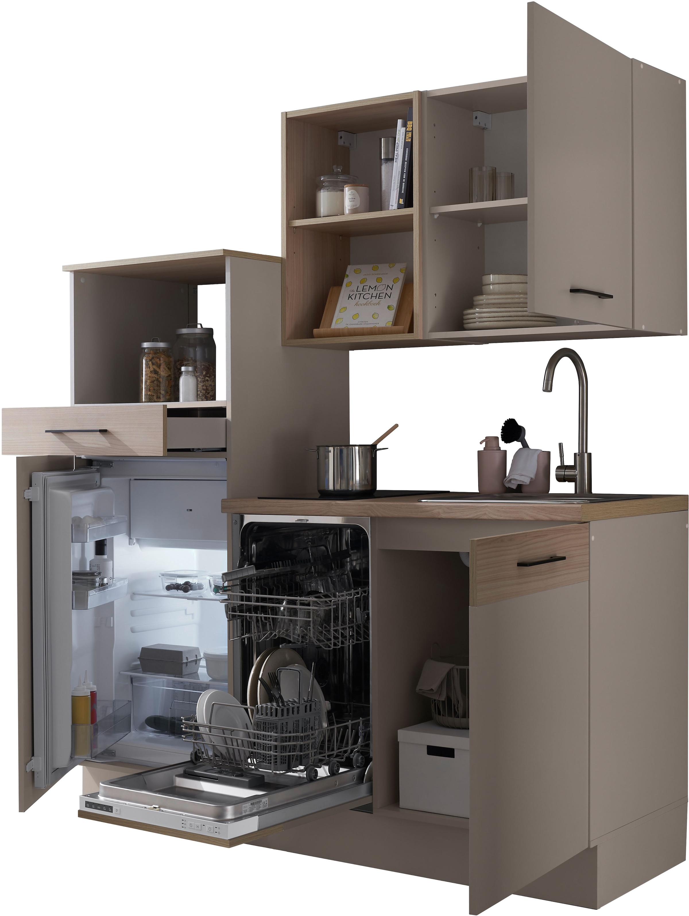 BASIC by Balculina Pantryküche »Marlon Pantryküche BxHxT 165x210x60 cm«, Breite 165cm, wahlweise mit E-Geräten, Metallgriffe