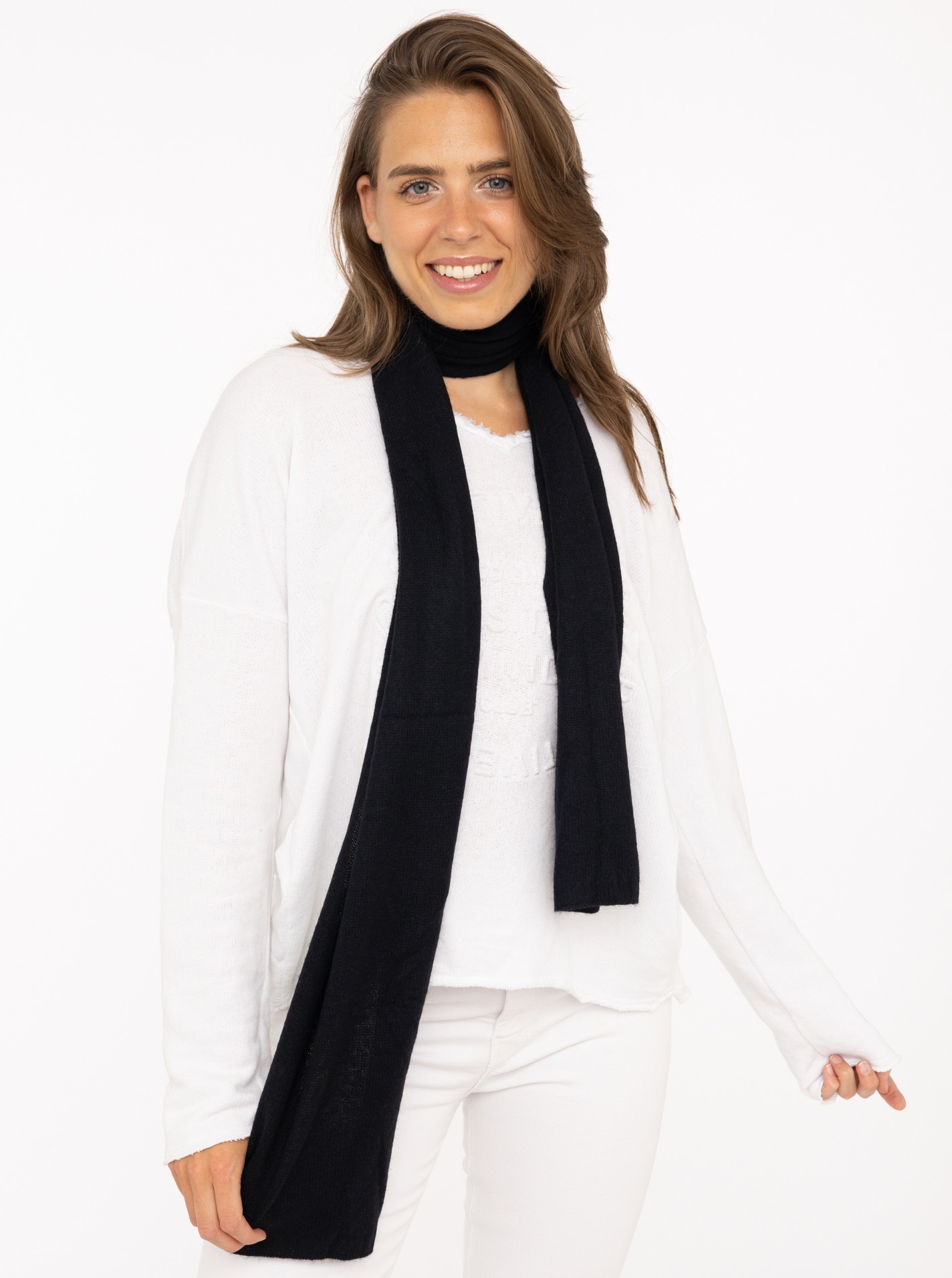 ZWILLINGSHERZ Herren Modeschal, schwarz, unifarben, Strick, Obermaterial: 100% Kaschmir, Modetücher, Strick, unifarben, weich, wärmend, Kaschmir