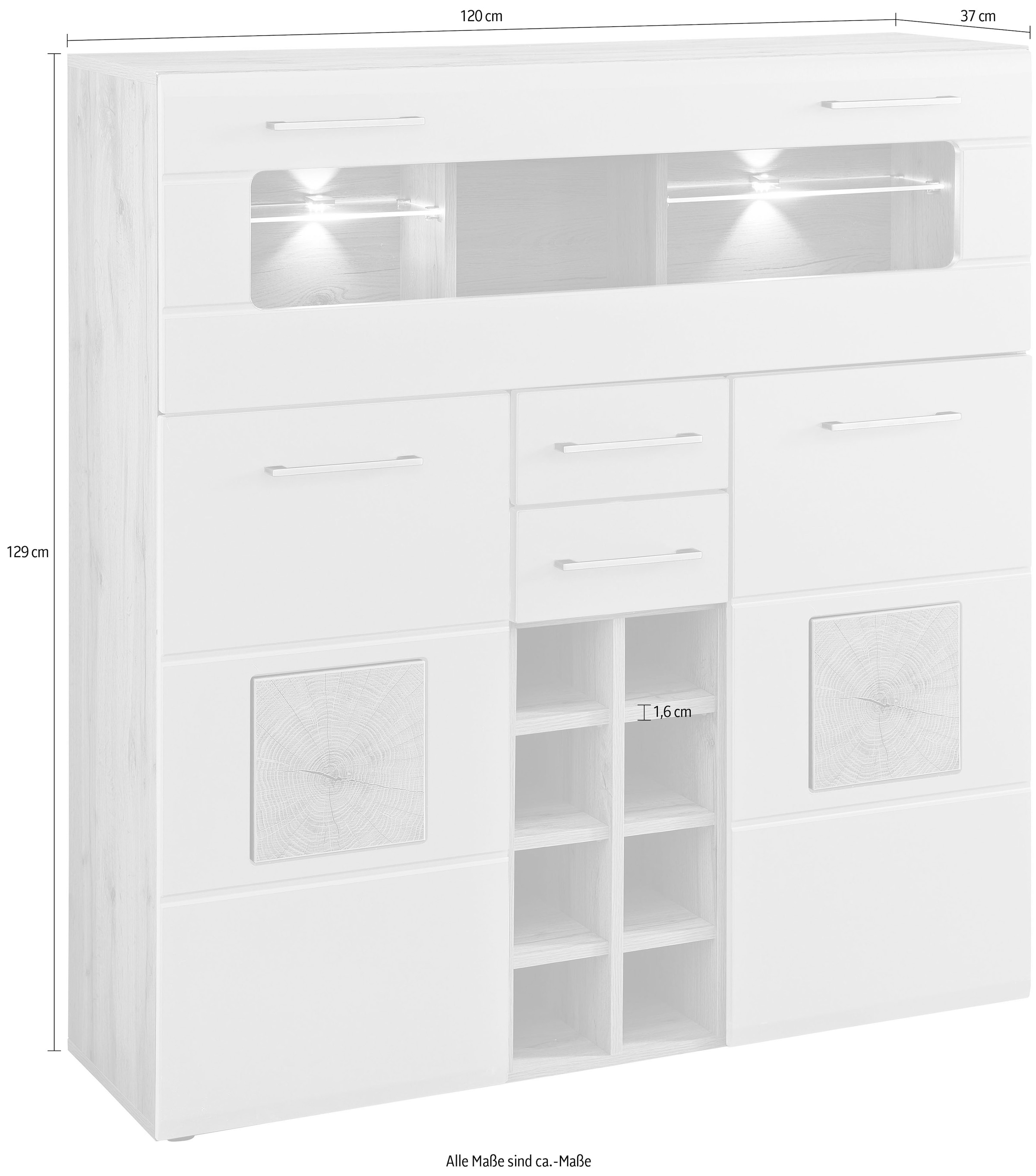 Innostyle Highboard »Barschrank SINFONIE, 120/129/37 cm BxHxT« 1 Stk. tlg. 2 türig, 8 Flaschenfächer, 1 Glasklappe, LED-Beleuchtung, Soft-Close
