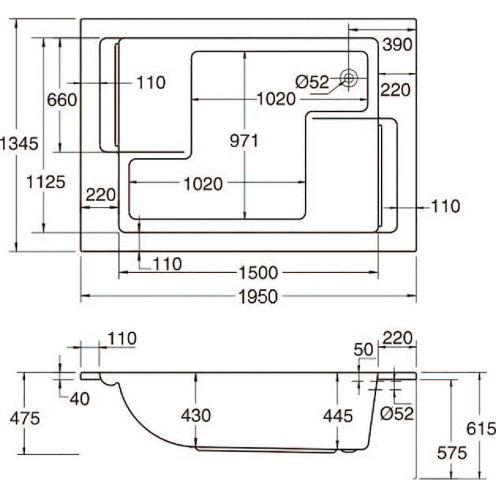 OTTOFOND Whirlpool-Badewanne »Maharaja«, (Komplett-Set, 1 tlg.)