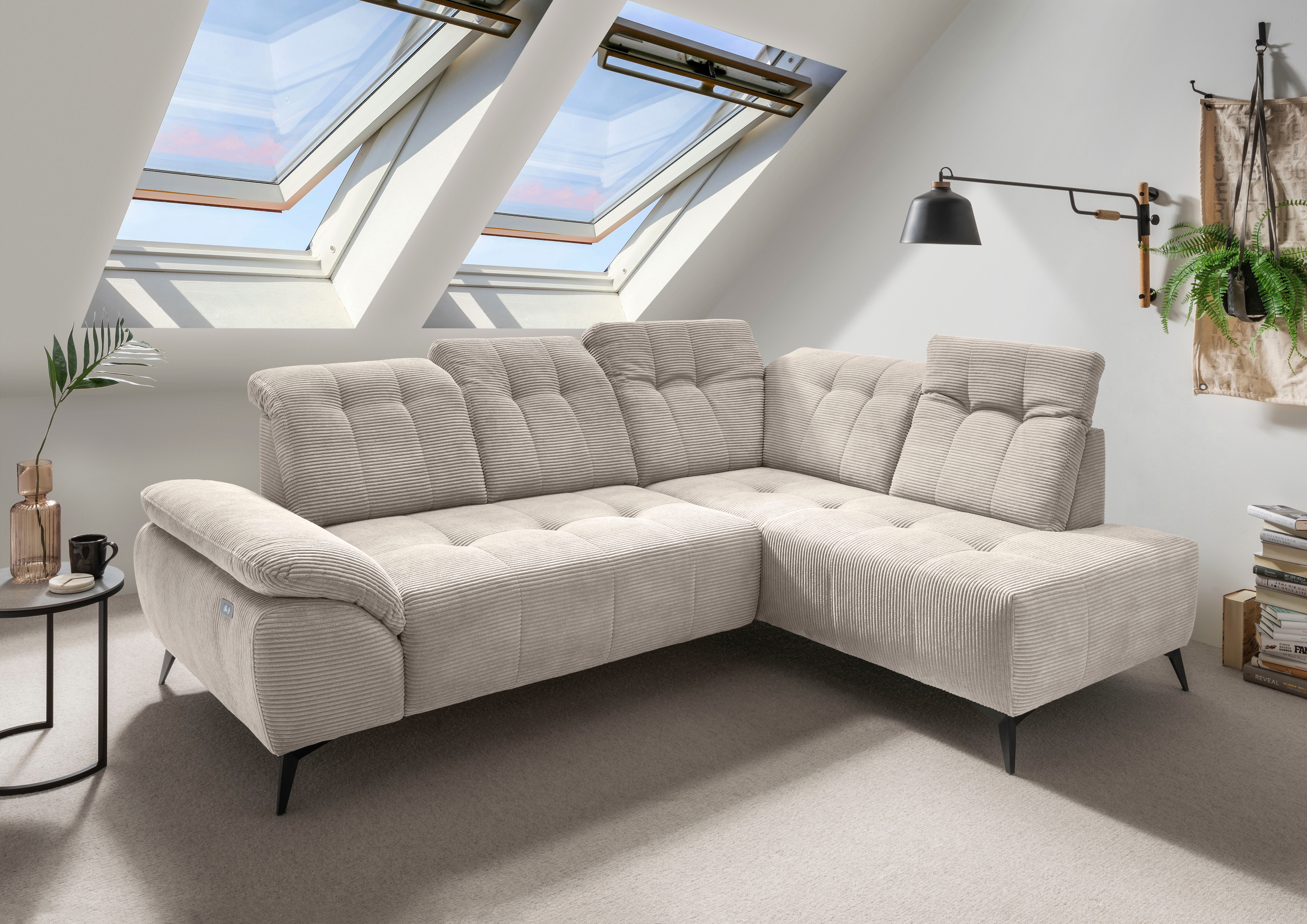 Home affaire Ecksofa "Fiore modern, bequeme Armlehne, tolle Detailverarbeitung, L-Form" elektrischer Sitzvorschub und Kopfstützen höhenverstellbar
