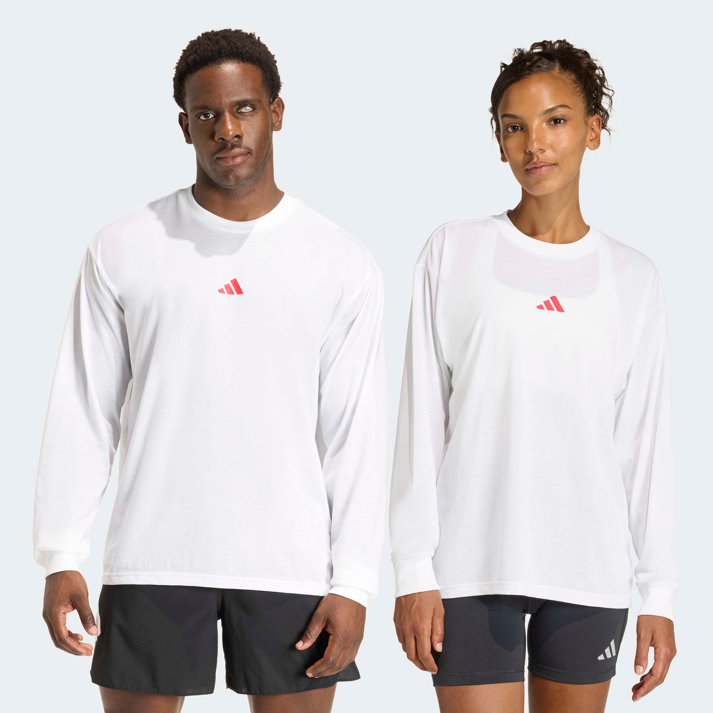 Laufshirt ADIDAS PERFORMANCE "RUN HARD GRAPHIC LONGSLEEVE", Gr. XXL, weiß, Obermaterial: 65% Polyester, 35% Baumwolle, Shirts Laufshirt