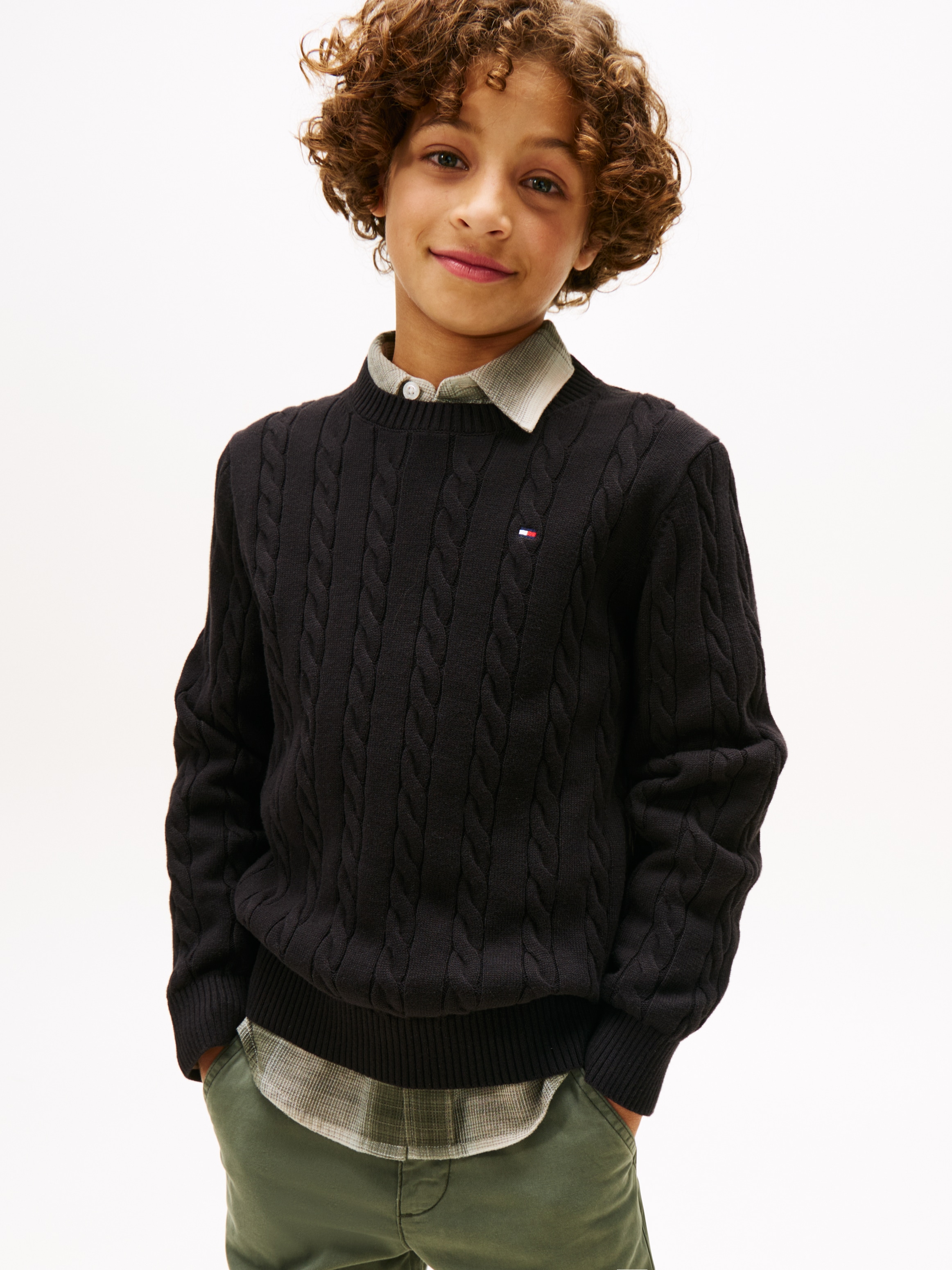 Tommy Hilfiger Strickpullover "COTTON CABLE SWEATER" für Kinder bis 16 Jahre, mit Zopfmuster