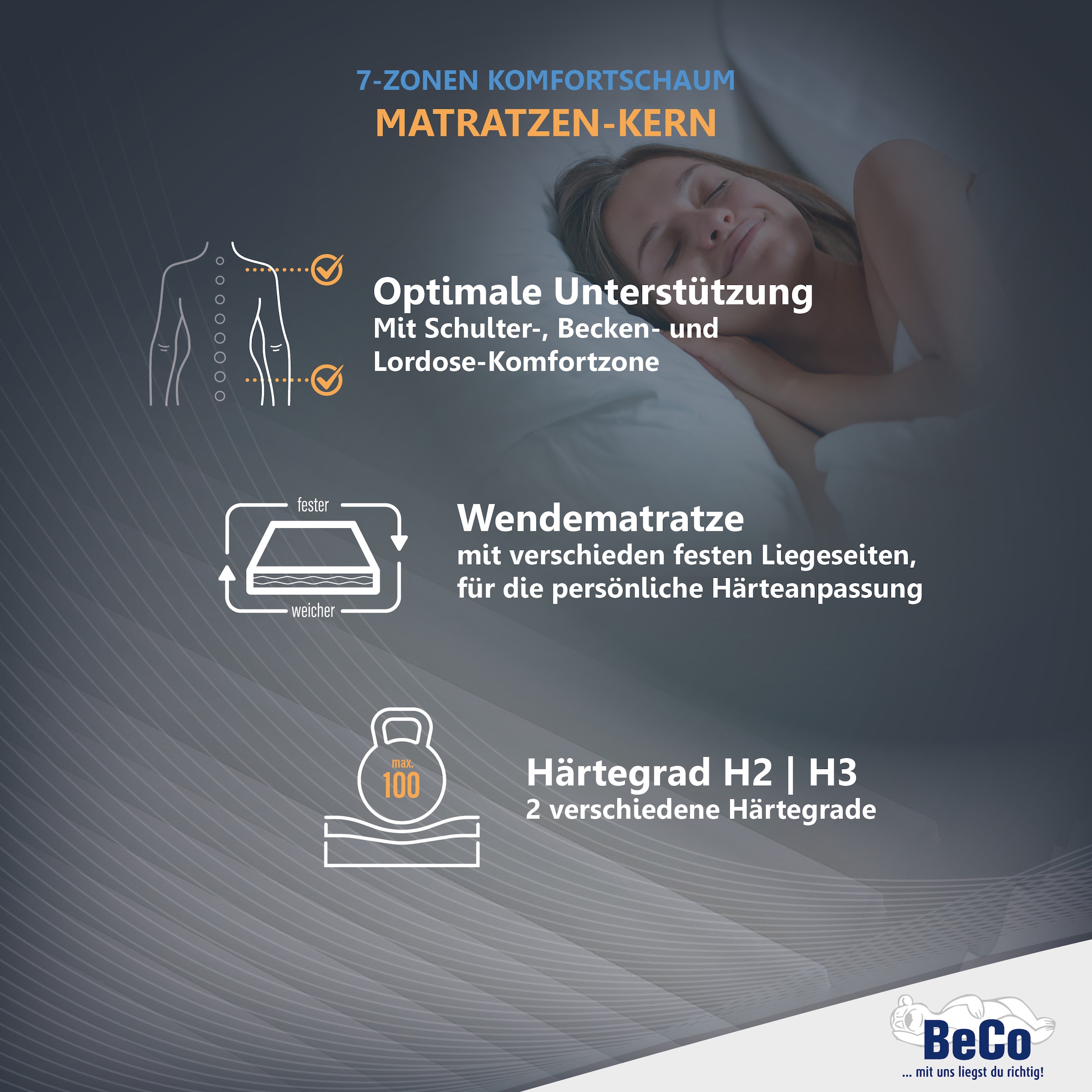 Beco Visco-Matratze »Nightstyle Visko Matratze 90x200, 100x200, 140x200 cm« 17 cm hoch Raumgewicht: 28 kg/m³ 1 Stk. tlg. Matratze, 90x200 cm (H3) von Stiftung Warentest getestet