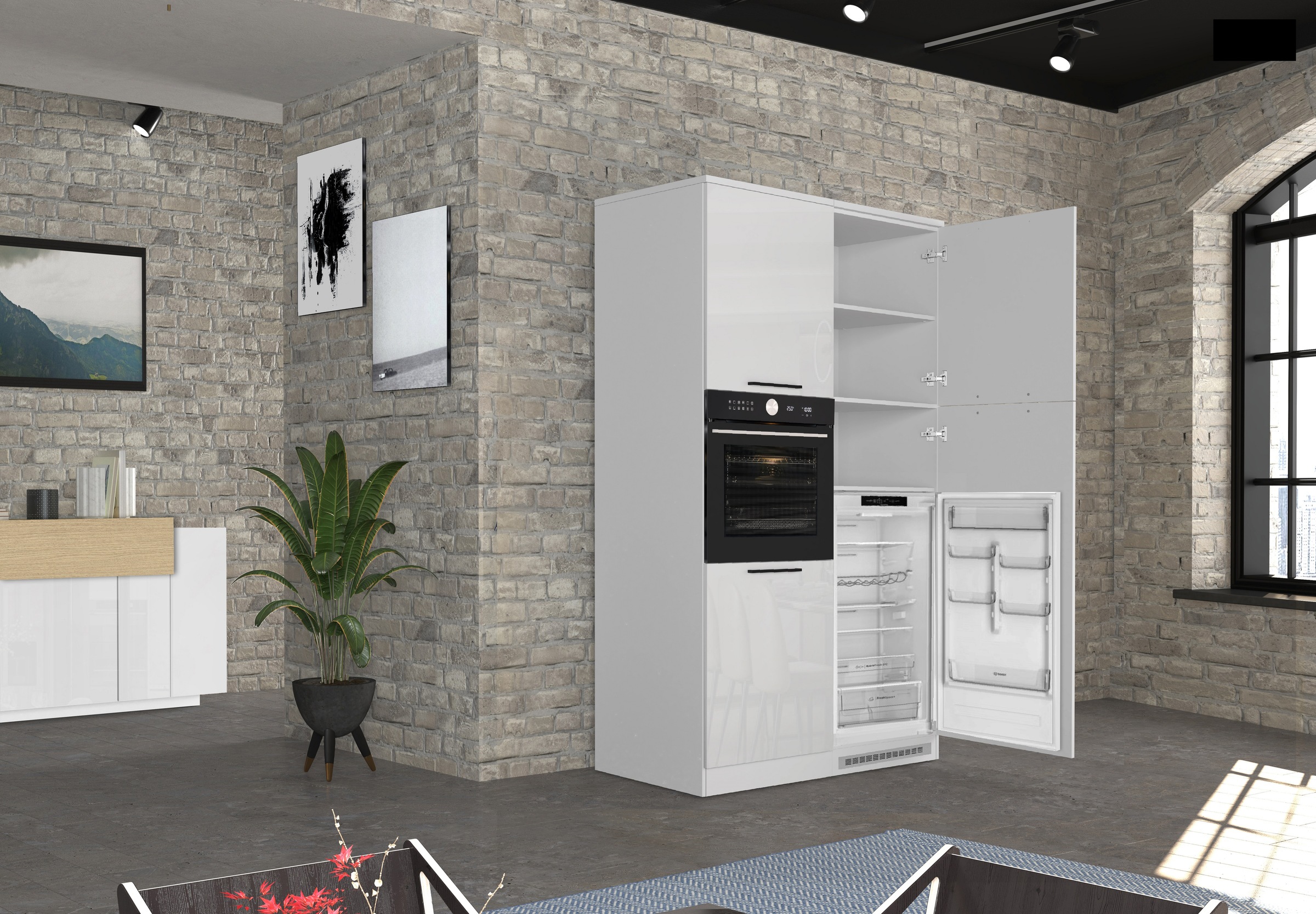 KOCHSTATION Backofenumbauschrank »Luna, Backofenschrank, Backofen-Hochschrank, Made in Italy« B/T/H: 60×60×214,5 cm, Oberplatte mit 25 mm Stärke