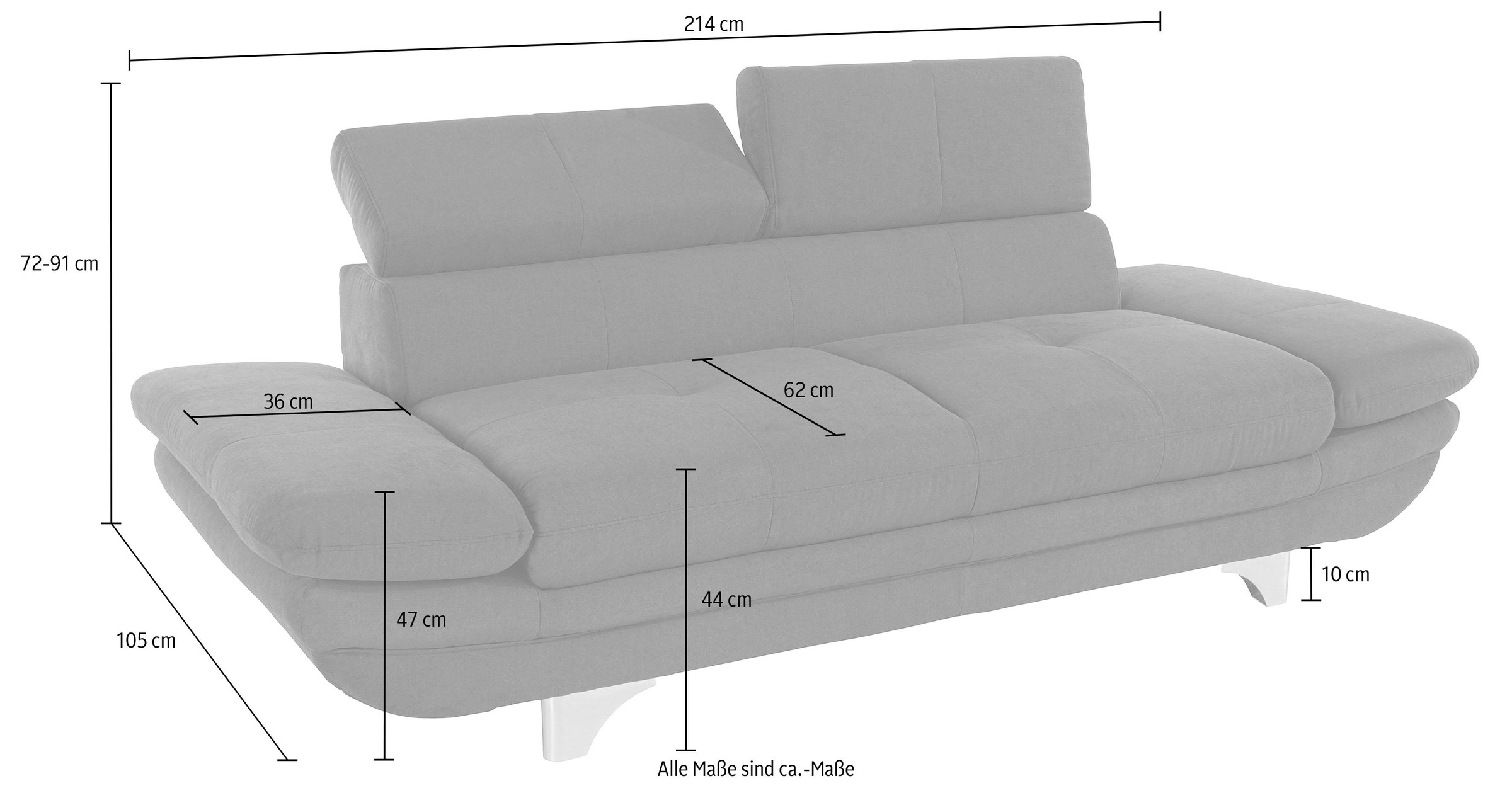 COTTA 2-Sitzer »Enterprise«, Big-Sofa, mit Armteilverstellung & Kopfteilverstellung