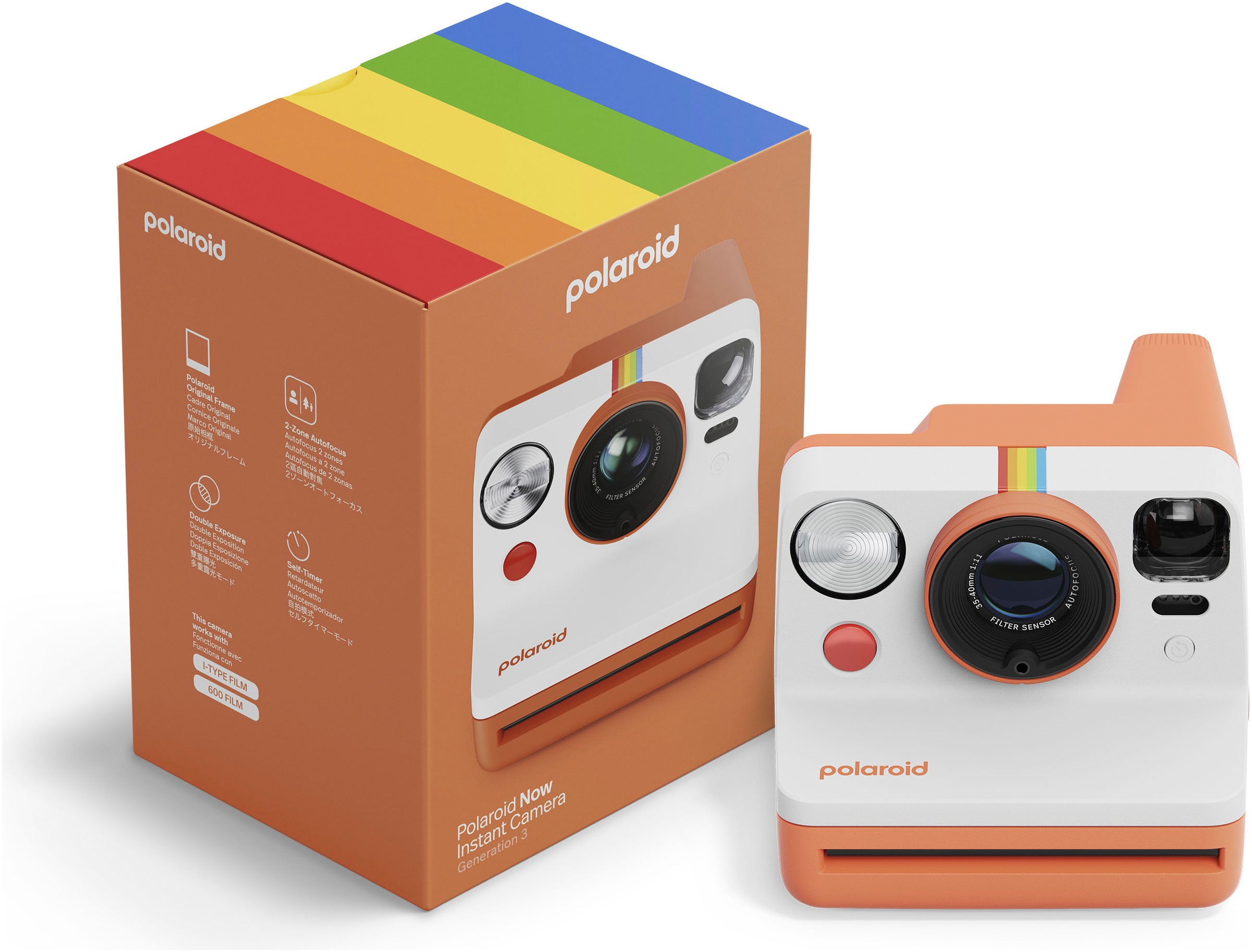 POLAROID Sofortbildkamera "Now Generation 3", orange (koralle), B:11,22cm H:9,4cm T:15,02cm, Fotokameras - Einheitsgröße