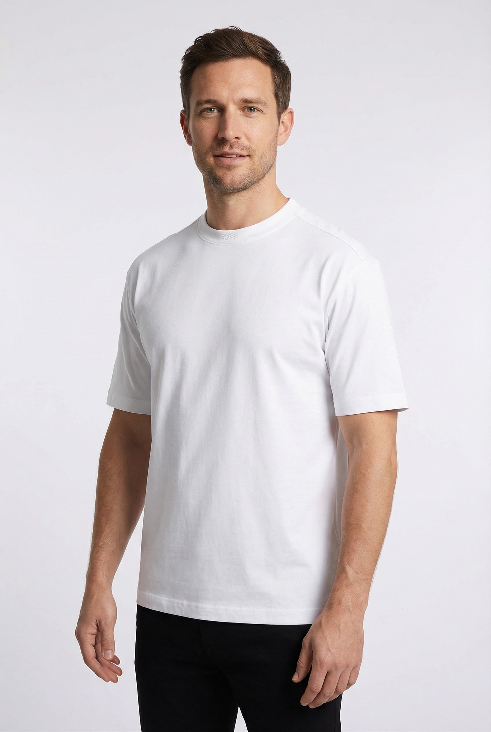 BOSS ORANGE T-Shirt "Te Dye Relaxed Fit" 100% Cotton Jersey Mock Neck Logo Centered