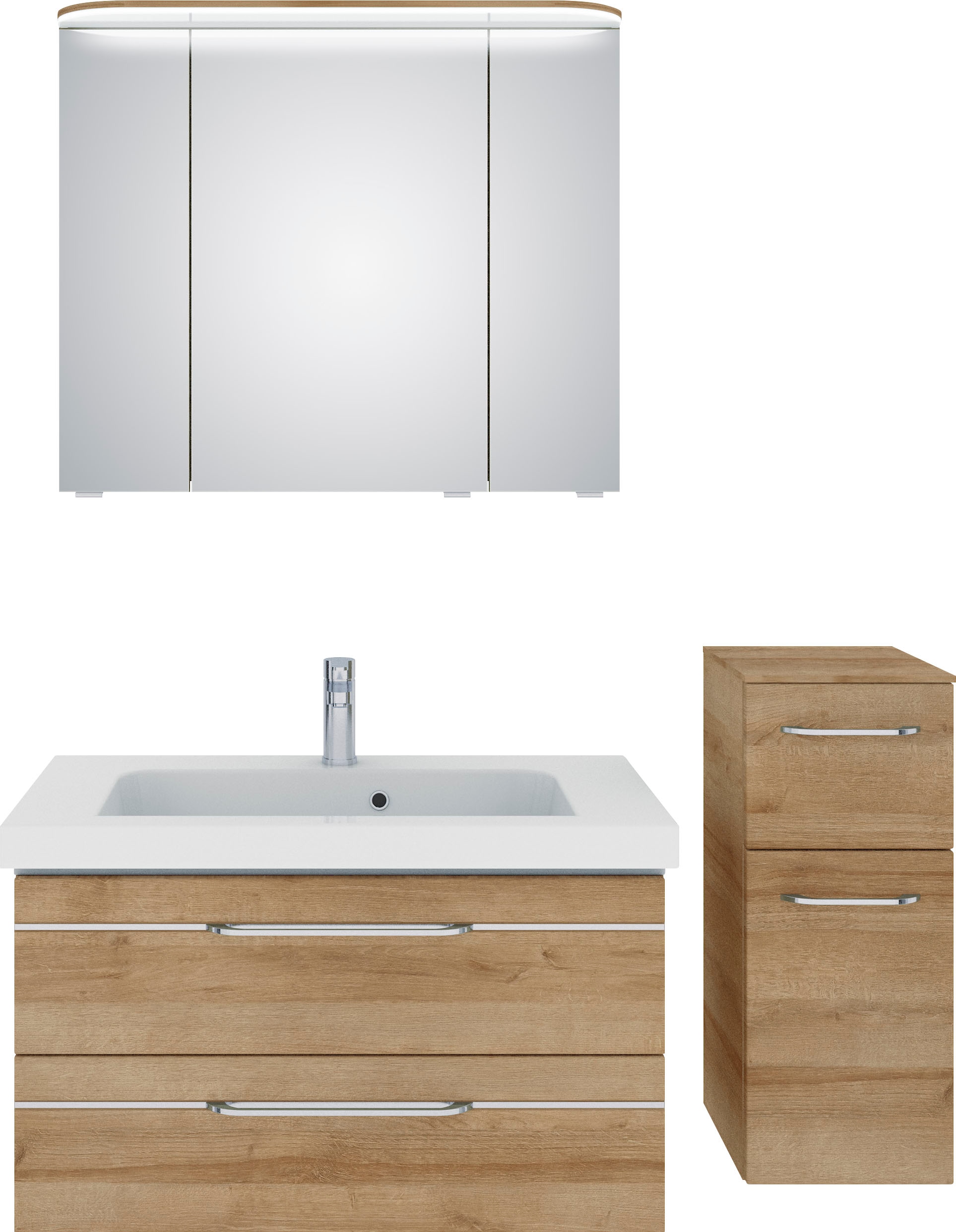 Saphir Badmöbel-Set "Balto Sprint 3-teilig, Mineralmarmor-Waschtisch mit LED-Spiegelschrank", (4 St.), Badezimmer Set mi