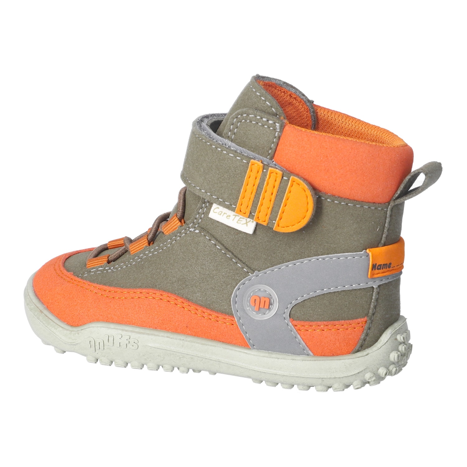 qnuffs Barfußschuh »KIEFER«  Klettboots mit Namensschild, in veganer Verarbeitung
