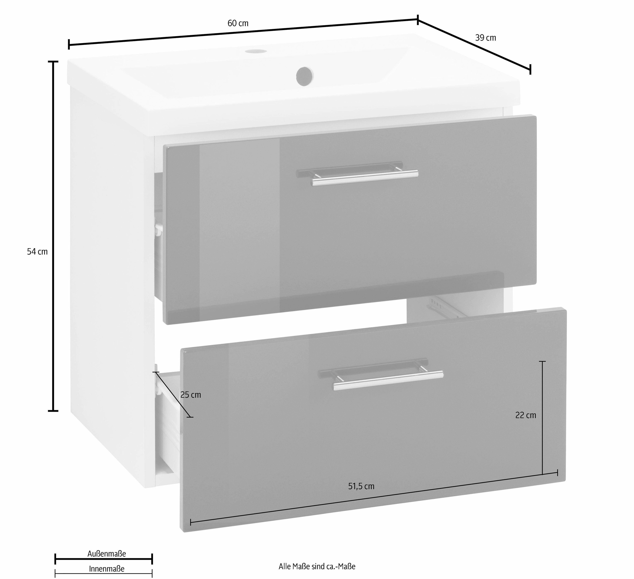 welltime Waschbeckenunterschrank »Venedig«, Badmöbel, Waschtisch inkl. Waschbecken, Breite 60 cm