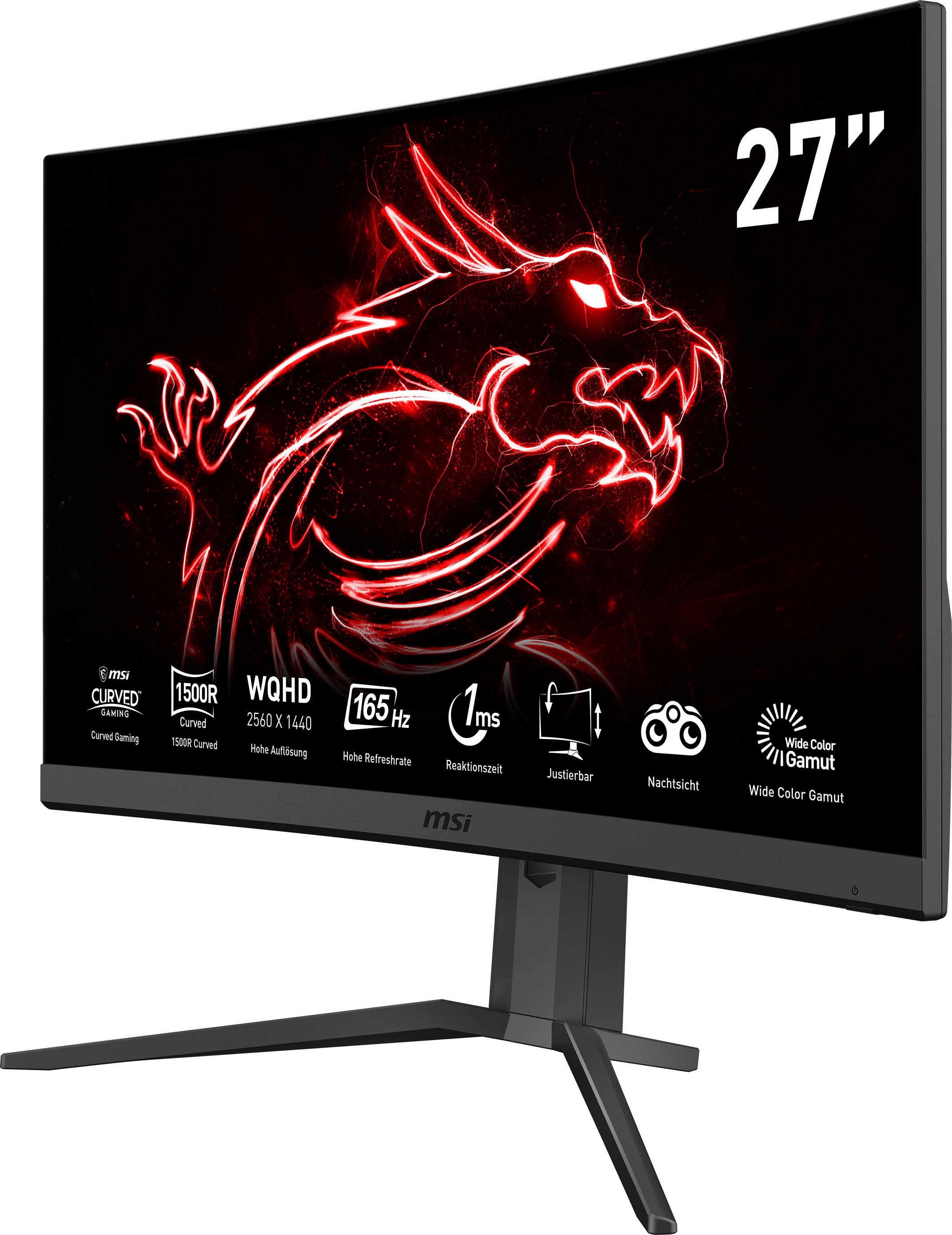 MSI Curved-Gaming-LED-Monitor »Optix G27CQ4P«, 69 cm/27 Zoll, 2560 x 1440 px, WQHD, 1 ms Reaktionszeit, 165 Hz, höhenverstellbar, 3 Jahre Herstellergarantie