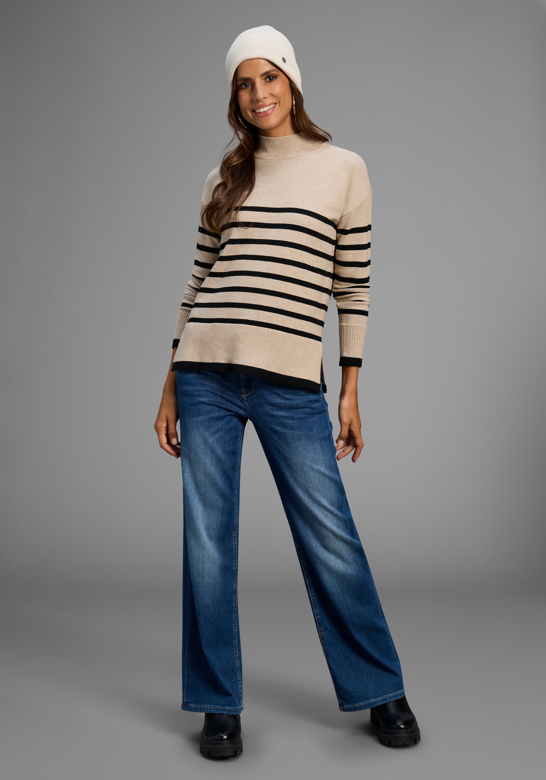 Laura Scott Streifenpullover, mit Stehkragen und seitlichen Schlitzen - NEUE KOLLEKTION