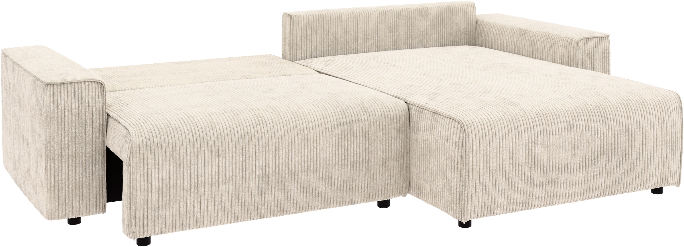 INOSIGN Ecksofa »Chance, Recamiere beidseitig montierbar, Schlaffunktion, Breite 265 cm«, in Cordstoff HYPER, mit Schlaffunktion und Bettkasten