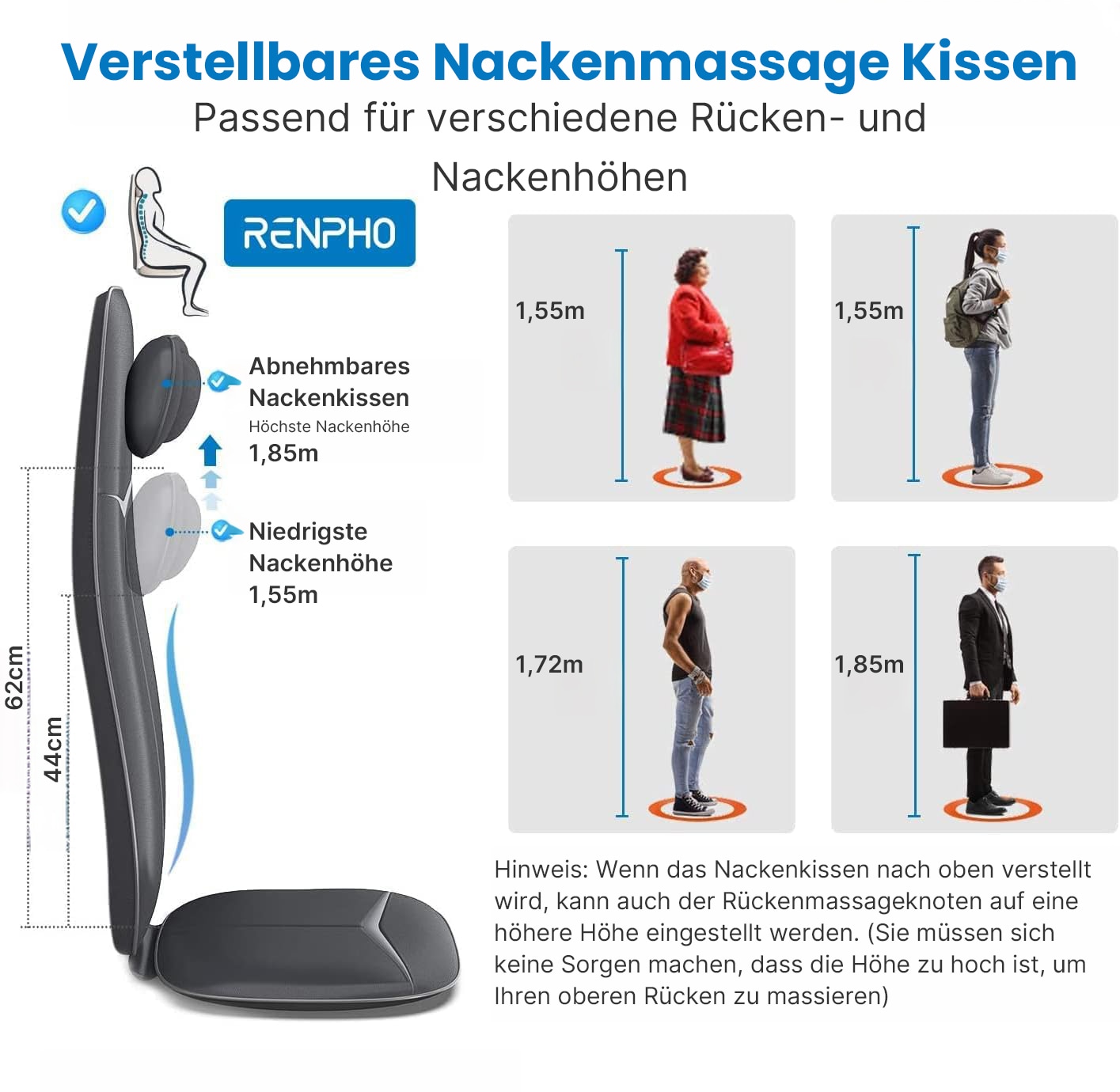 Renpho Shiatsu-Massagesitzauflage »Neck & Back Massager Cushion S BM076«, für Tiefenentspannung des Nackens & Rückens -- Wärme & Vibration