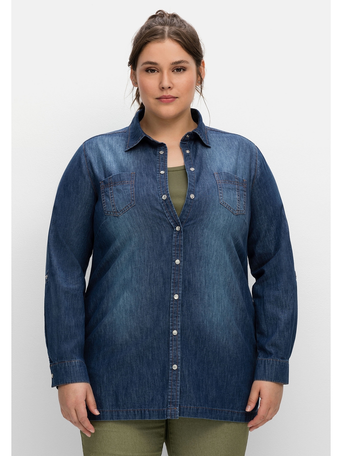 Sheego Jeansbluse »Große Größen«, mit krempelbaren Ärmeln online bestellen  | BAUR