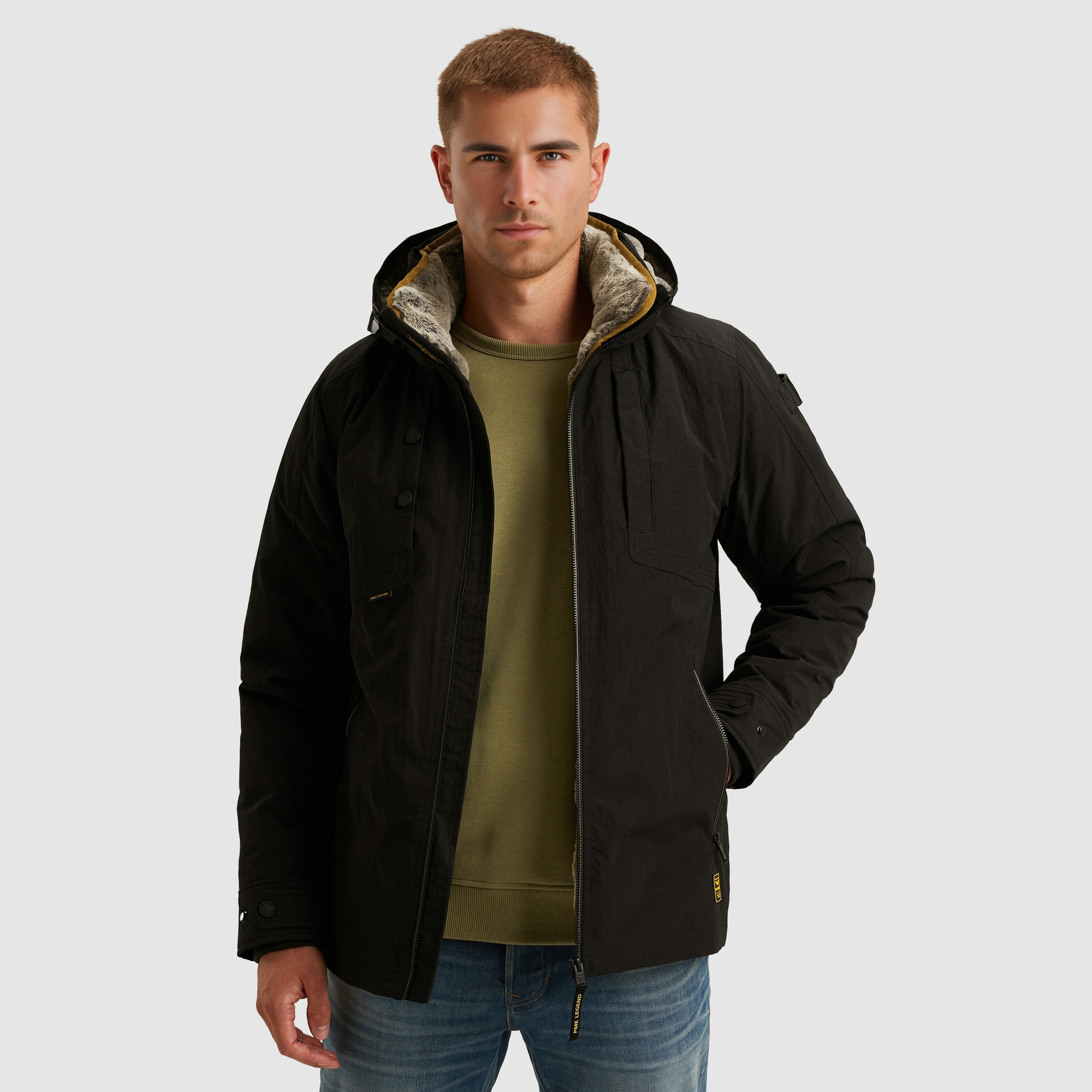 PME LEGEND Winterjacke mit Kapuze Herausnehmbares Fellimitat günstig online kaufen