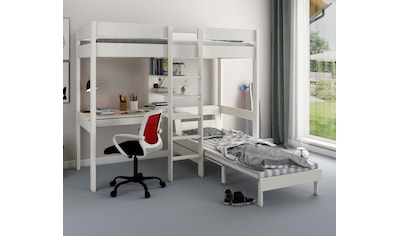 Hochbett »Stockbett "ROBIN " zertifiziertes Massivholz«, mit Schreibtisch und Regalen