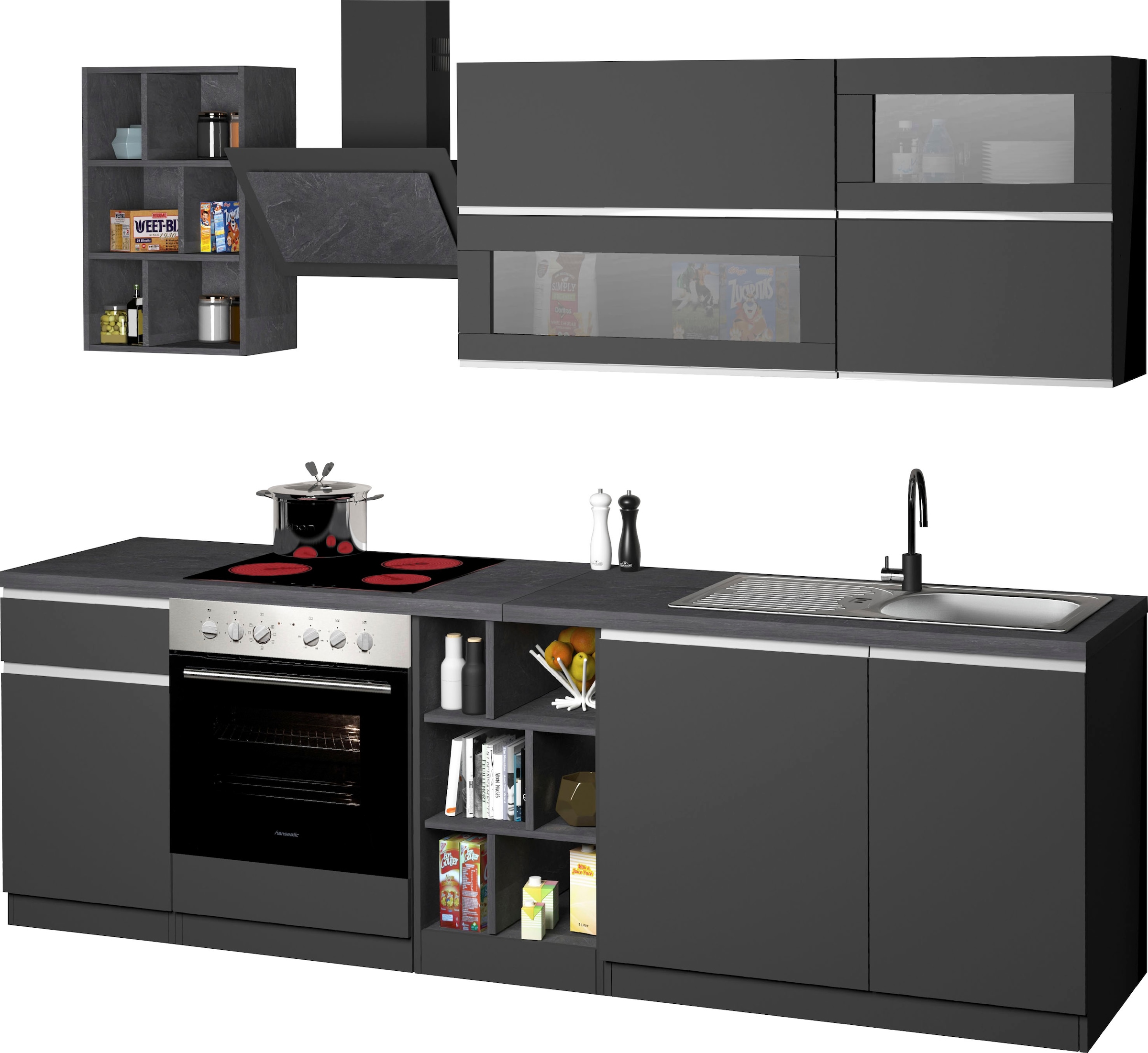 KOCHSTATION Küchenzeile »KS-Sole«, Breite 256 cm, Hängeregal, Geschirrabtropfschrank, ohne E-Geräte
