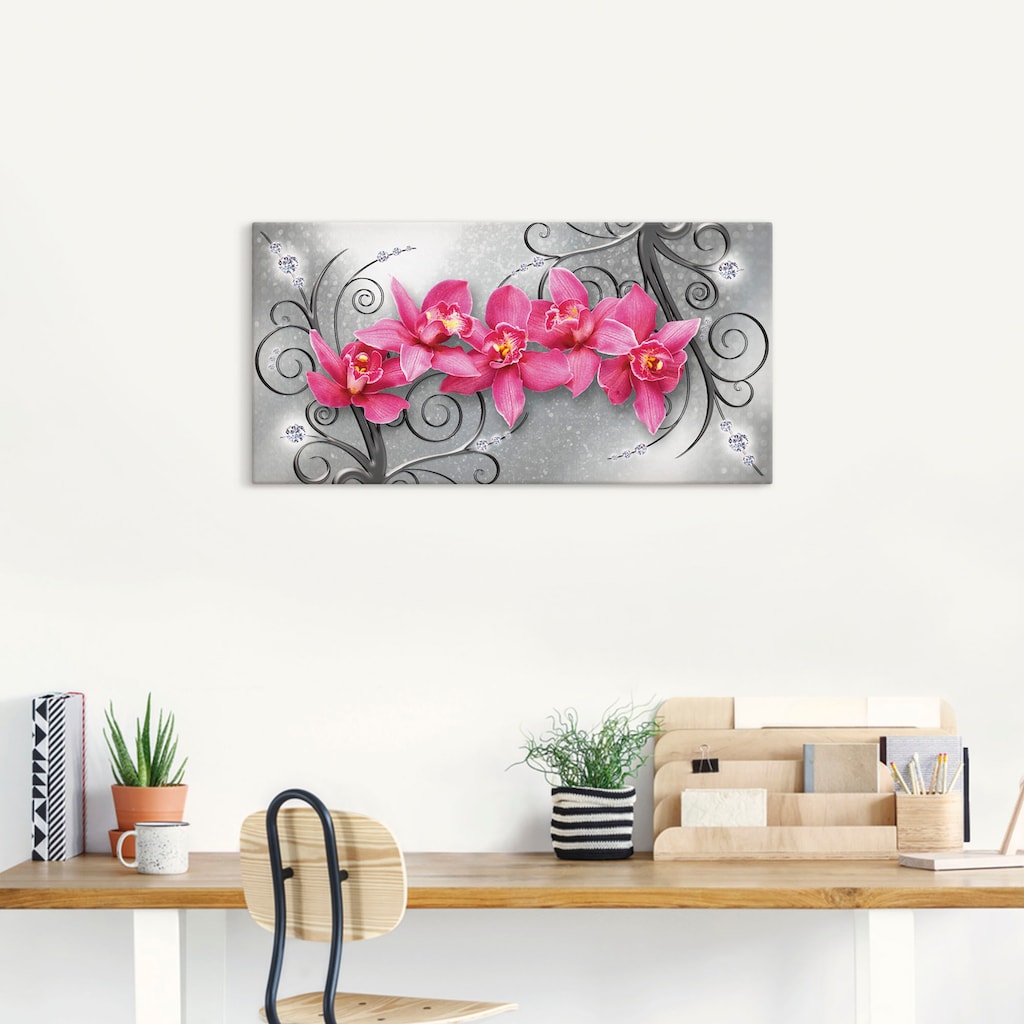 Wohnen Wohnaccessoires Artland Wandbild »rosa Orchideen auf Ornamenten«, Blumenbilder, (1 St.), in vielen Größen & Produktarten 