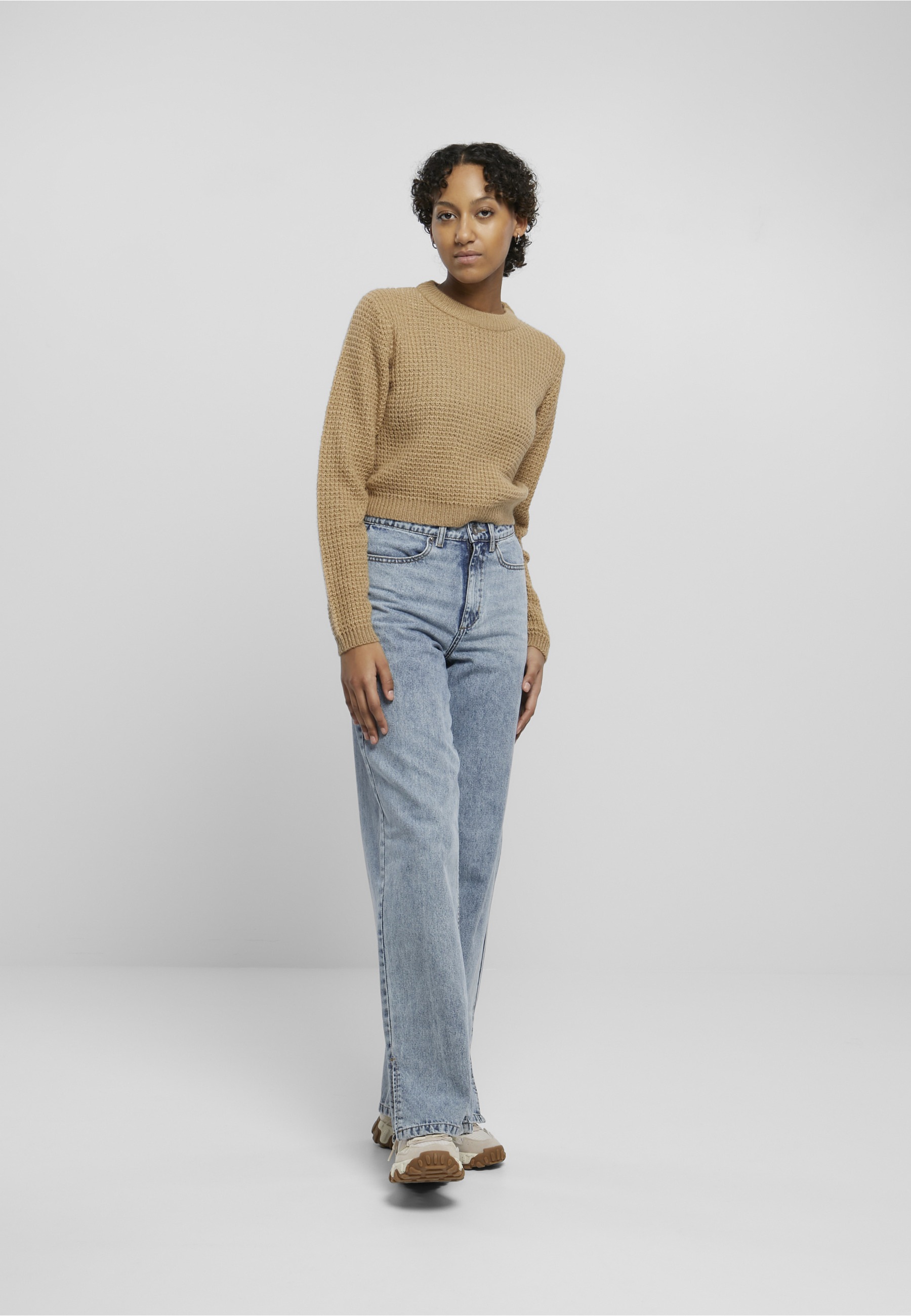 URBAN CLASSICS Fleecepullover »Urban Classics Damen Ladies Short Waffle Sweater«, 1 Stk.
