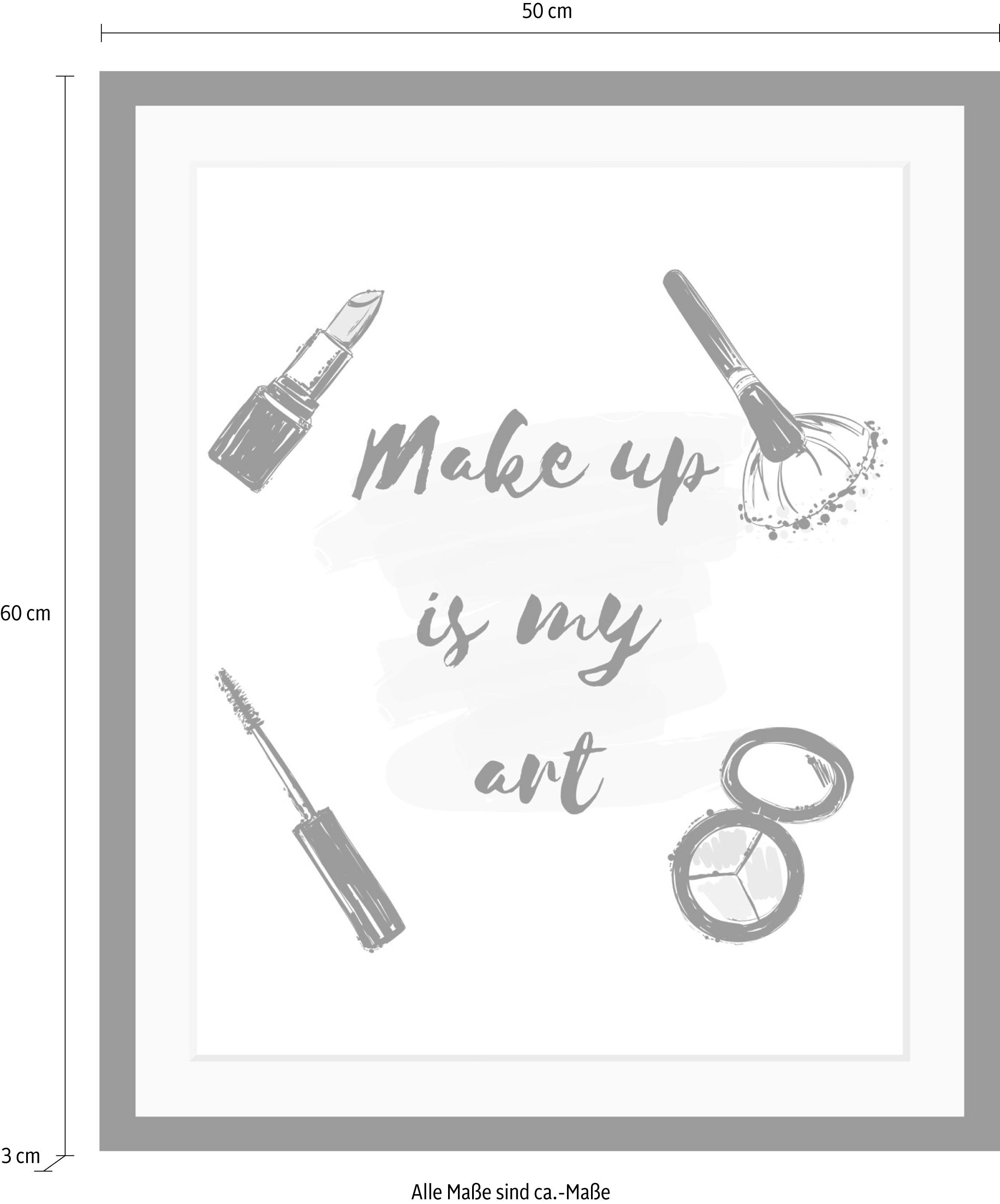 queence Bild »Make up«, Schwarz-Weiß-Schriftzug-Motivationsbilder-Fashion-Frau, HD Premium Poster-Druck inkl. Holzrahmen