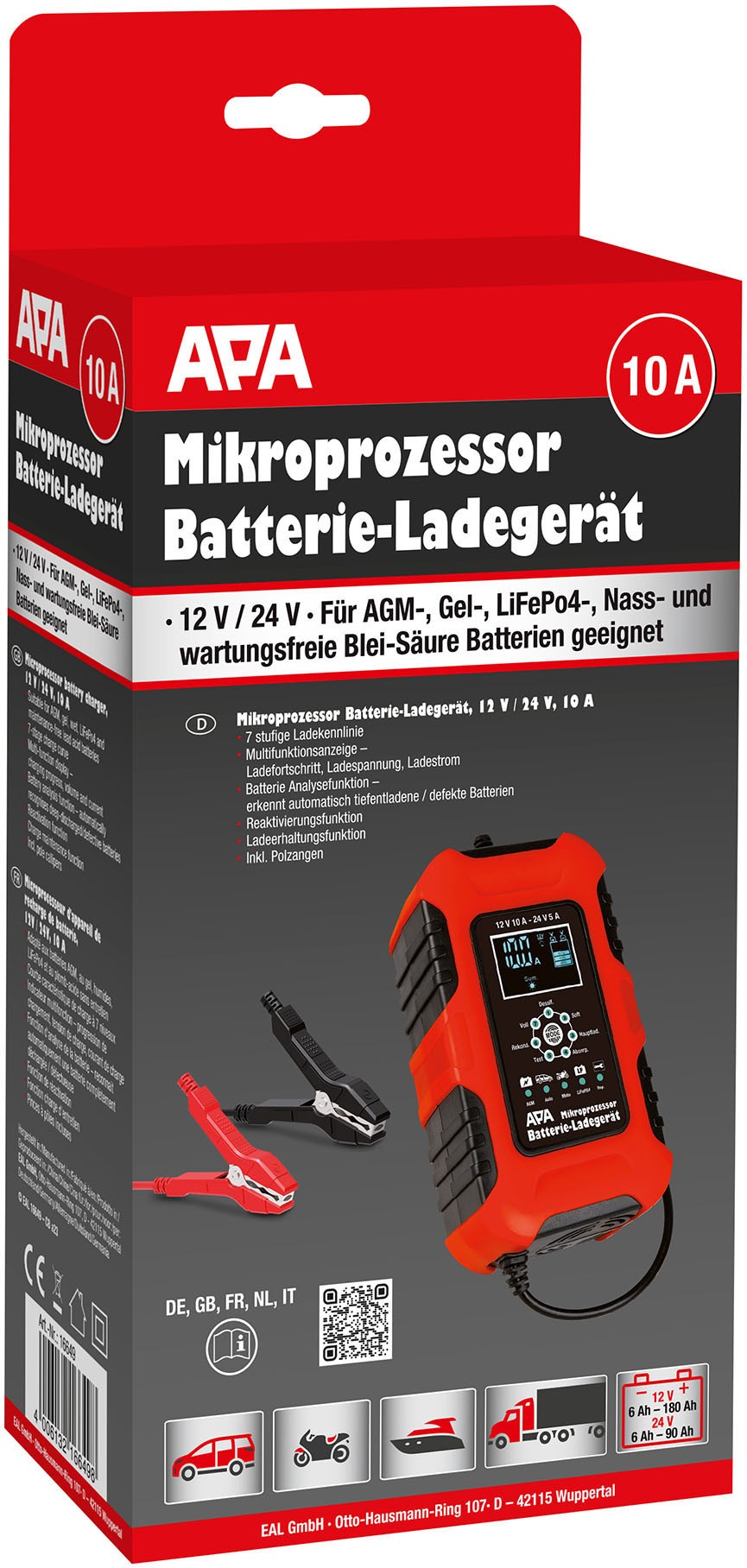 APA Autobatterie-Ladegerät »Batterieladegerät 12 / 24 V 10 A«, 10000 mA