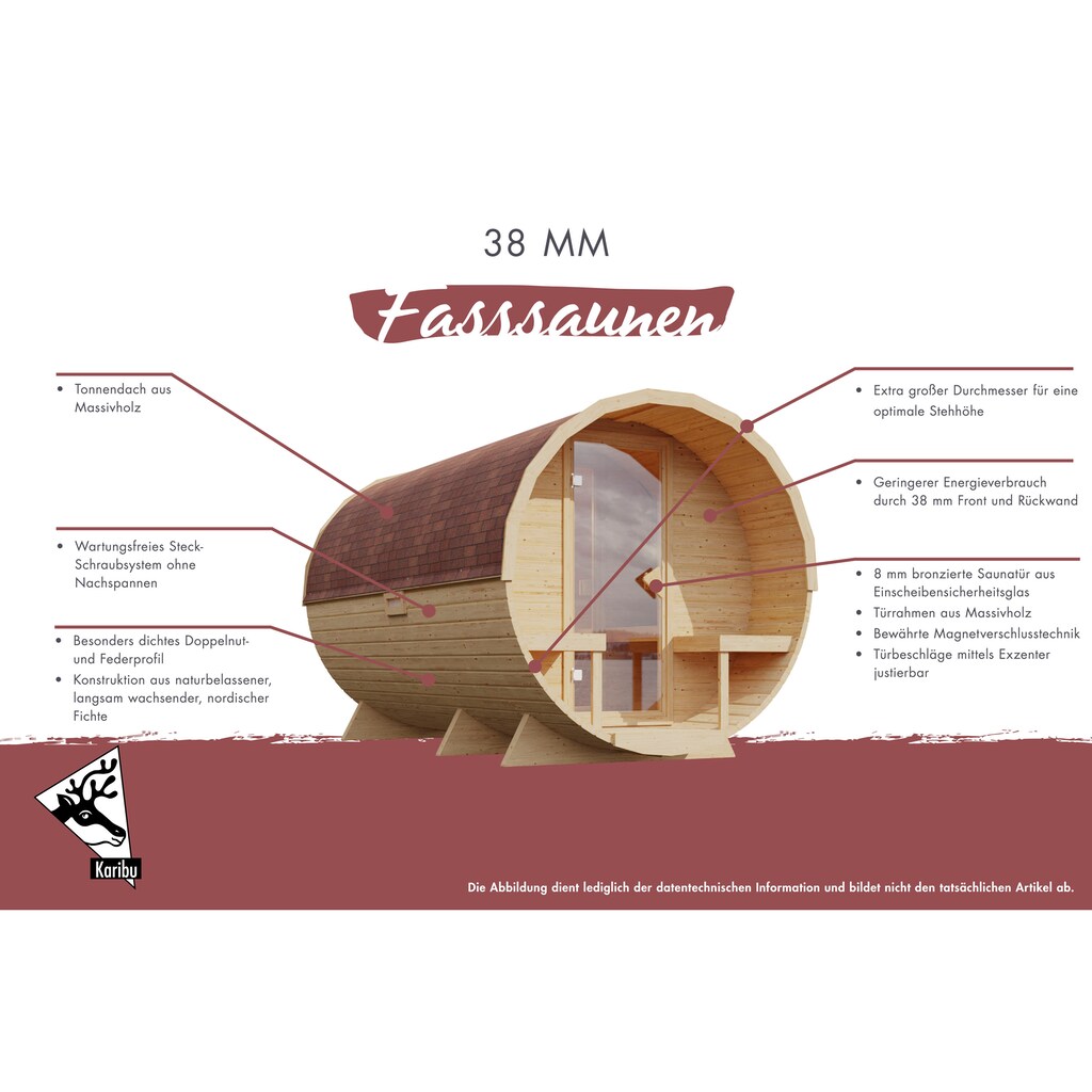 Karibu Fasssauna »naturbelassen mit Ofen 9 kW ext. Strg.«