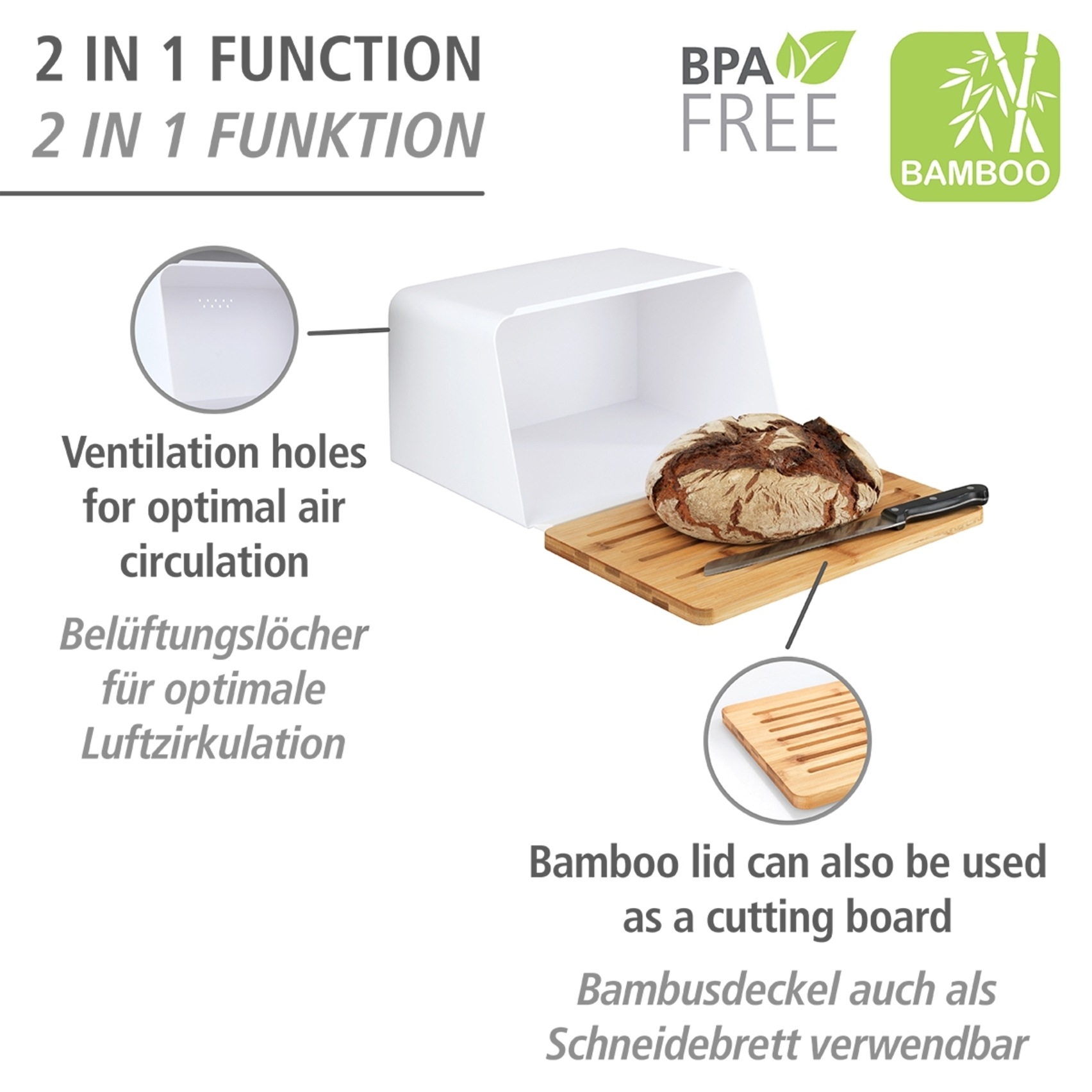 WENKO Brotkasten "Modell Kubo" 1 Stk. tlg. moderne Brotbox mit integriertem günstig online kaufen