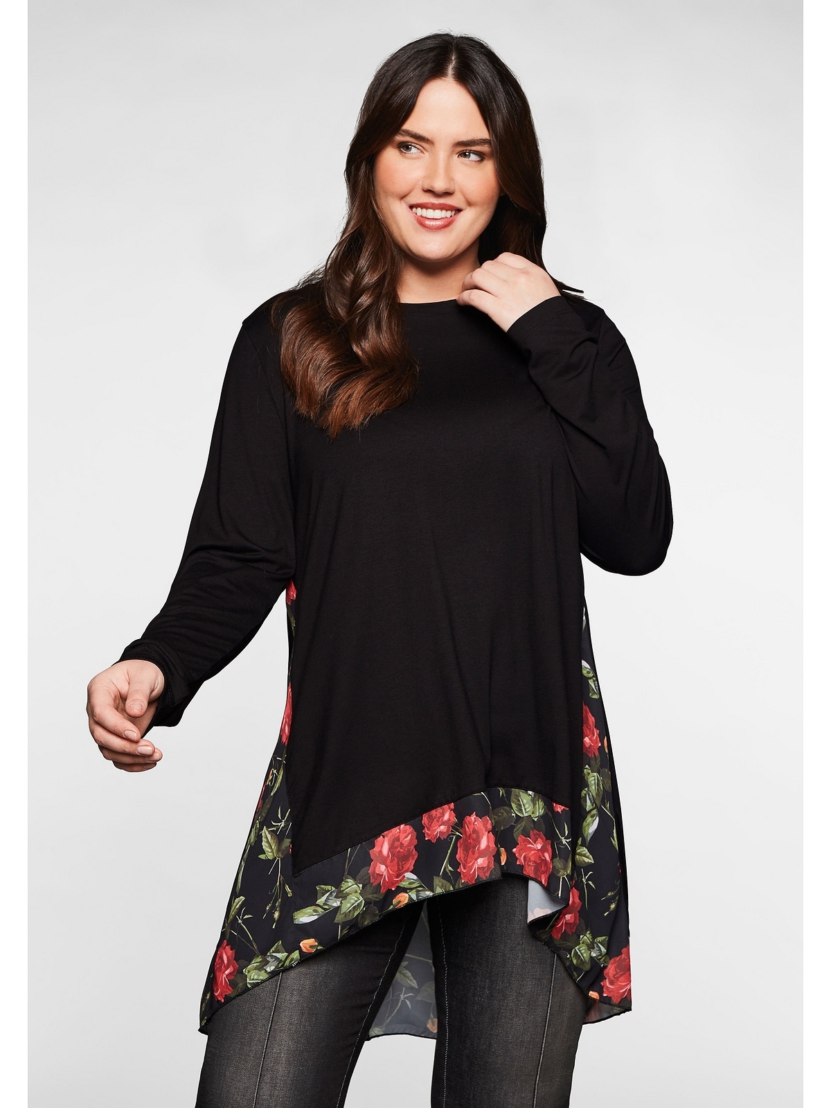 sheego by floral Joe online BAUR »Große bestellen Longshirt | Browns Größen«, mit bedruckten Einsätzen