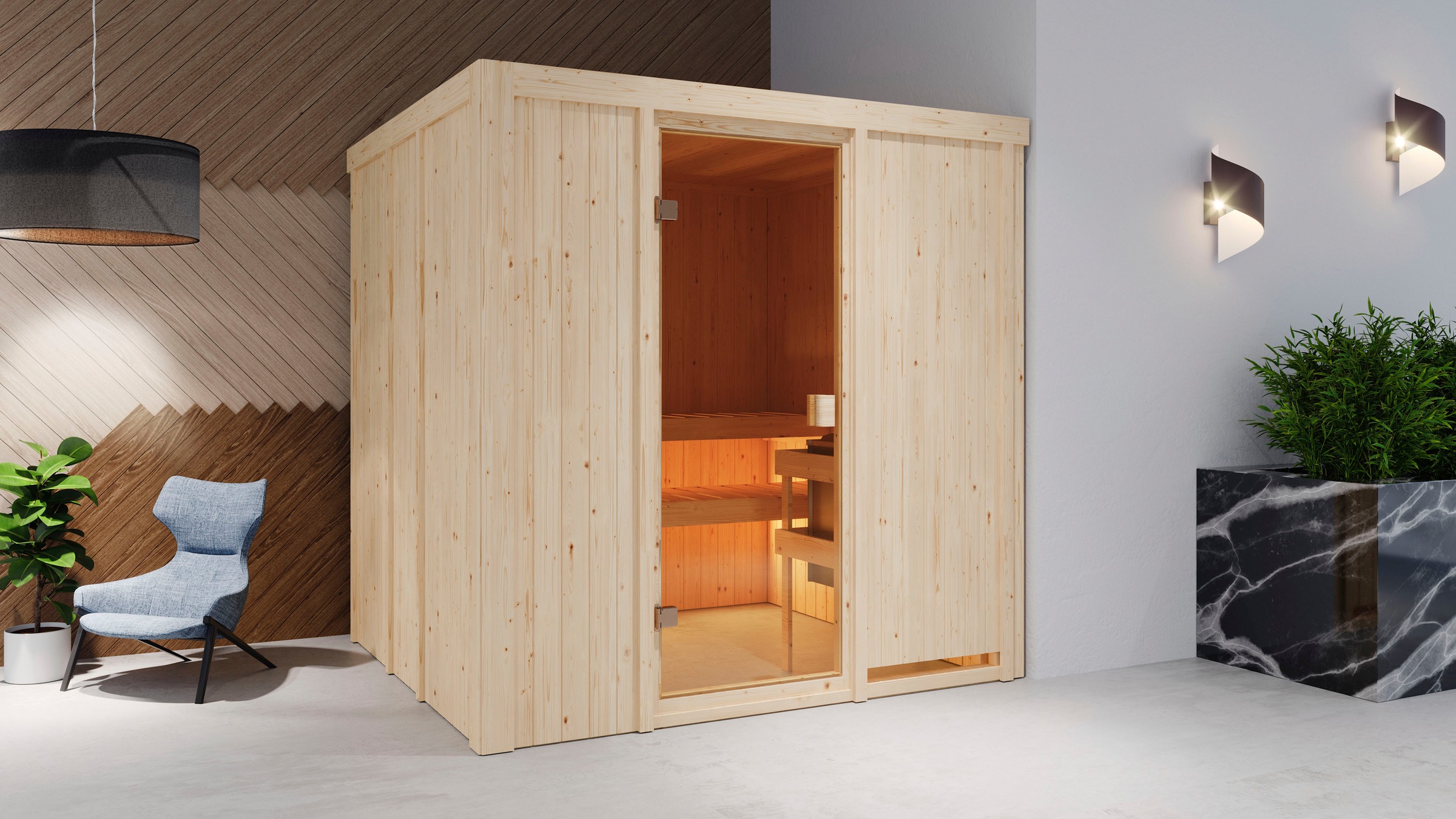 Karibu Sauna »Tromsö«, mit Ofen 9 kW integr. Strg.