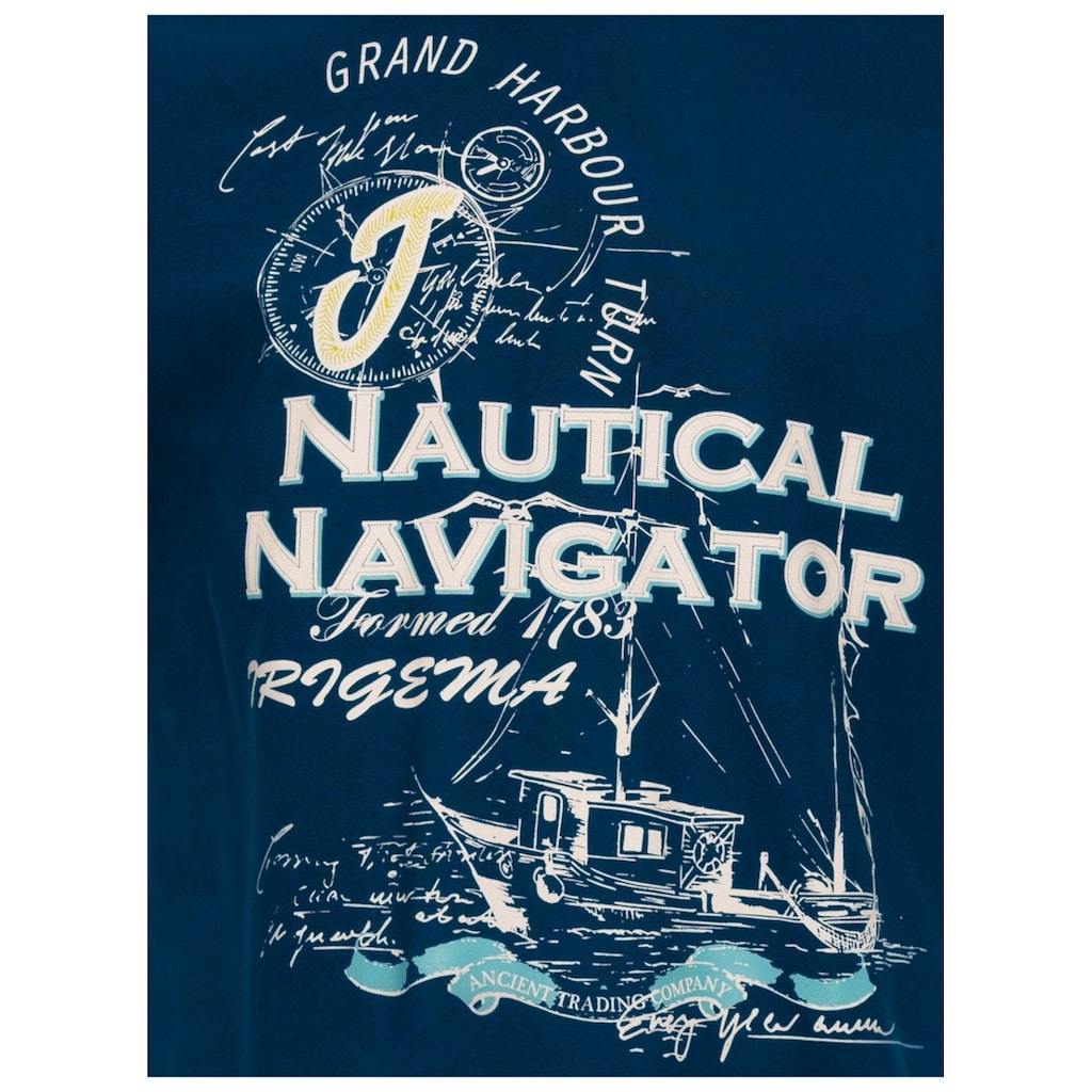 Trigema T-Shirt »TRIGEMA T-Shirt mit großem Printmotiv "Nautical Navigator"«, (1 tlg.)