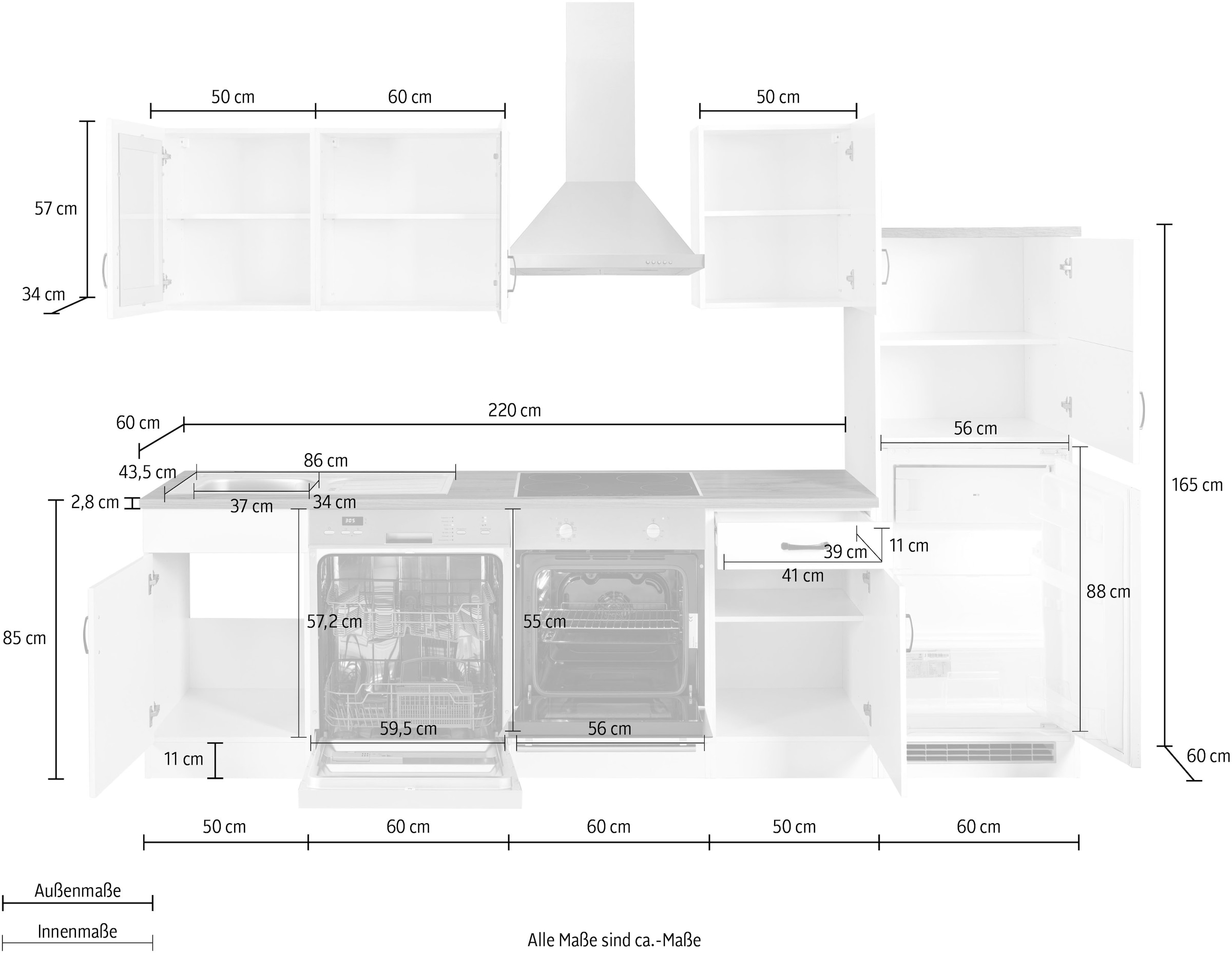 KOCHSTATION Küchenzeile »KS-Athen«, mit E-Geräten, Breite 310 cm