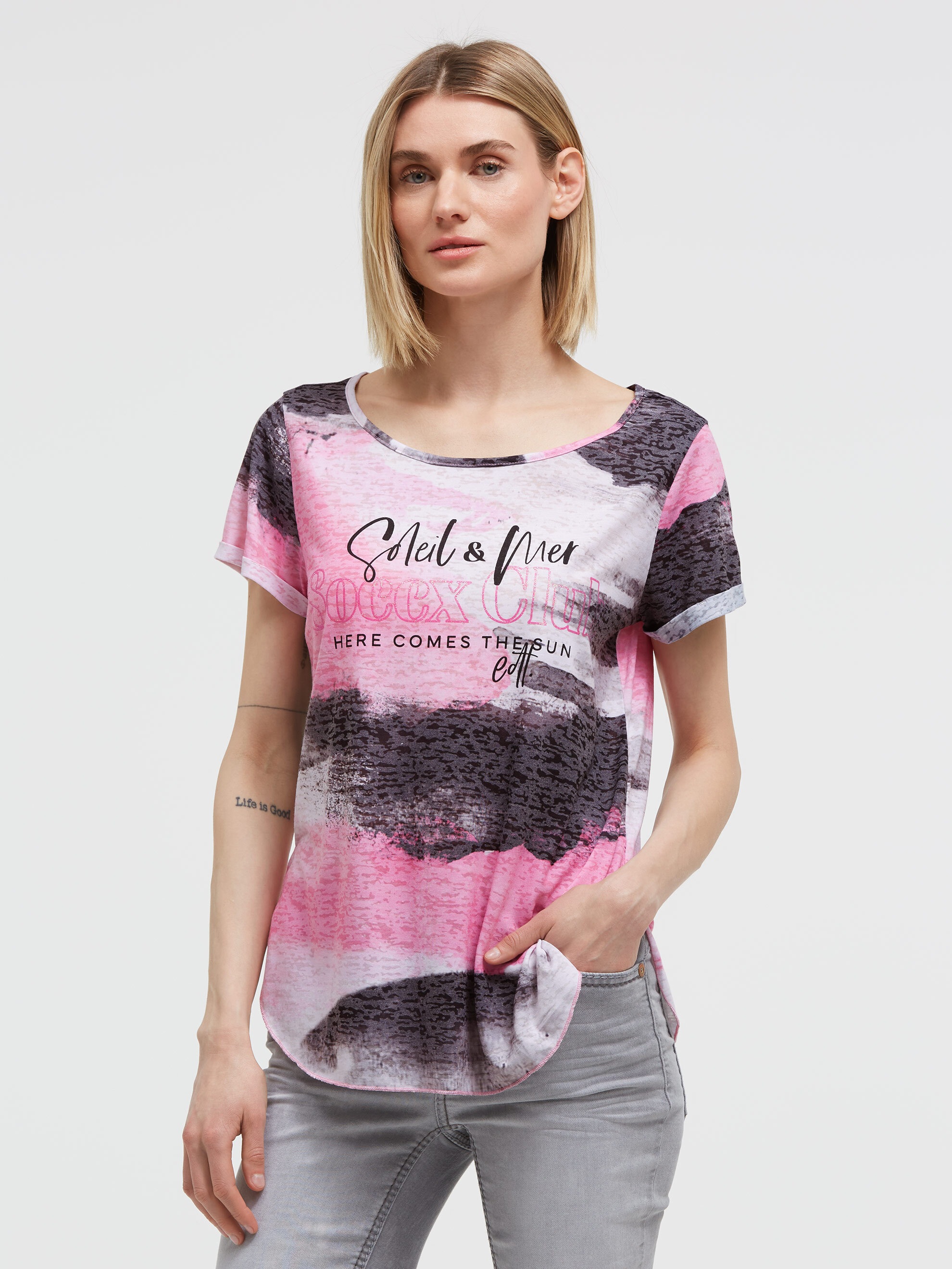 SOCCX Rundhalsshirt mit Seitenschlitze
