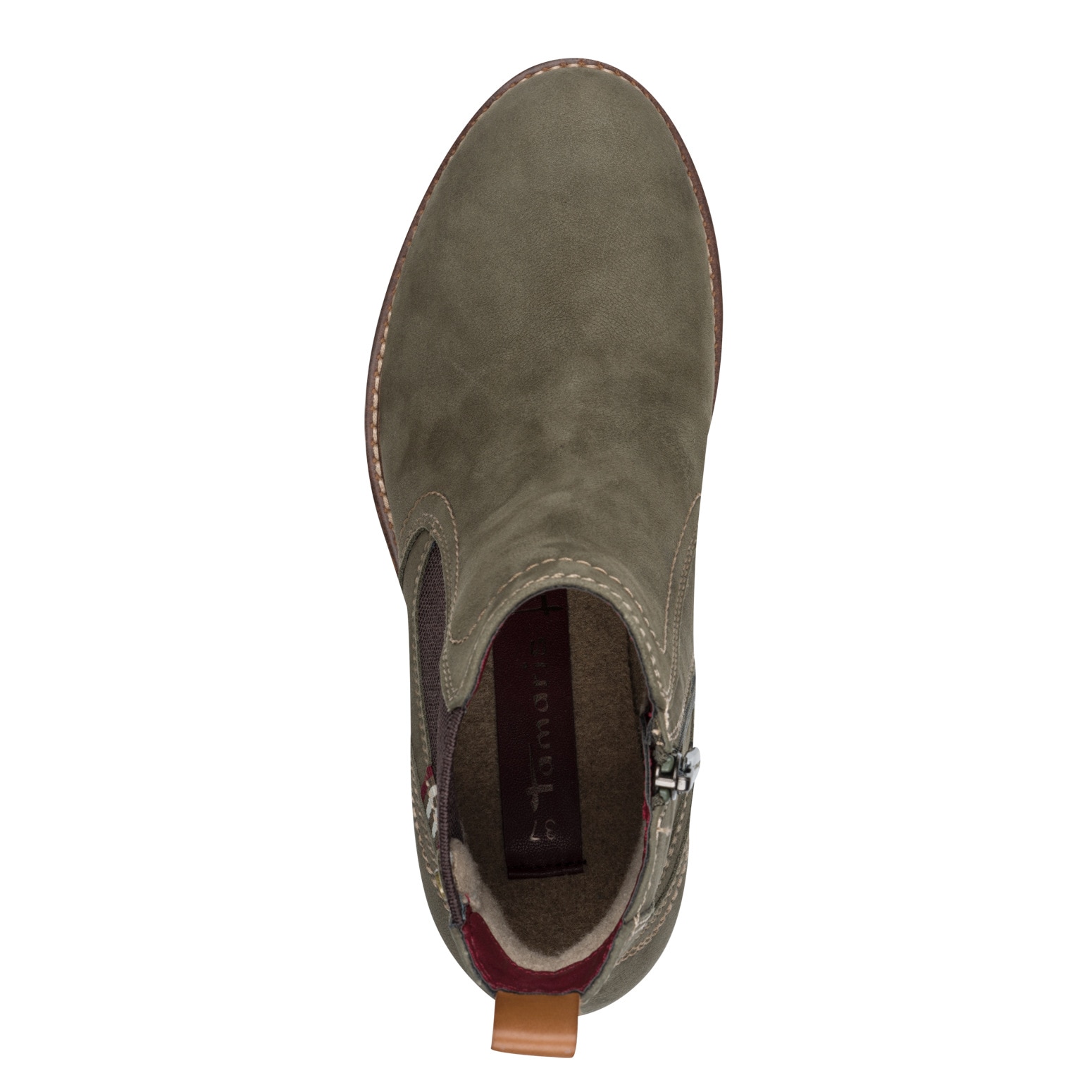 Tamaris Chelseaboots, Blockabsatz, Stiefelette mit Kontrastnähten und Kontrastdetails