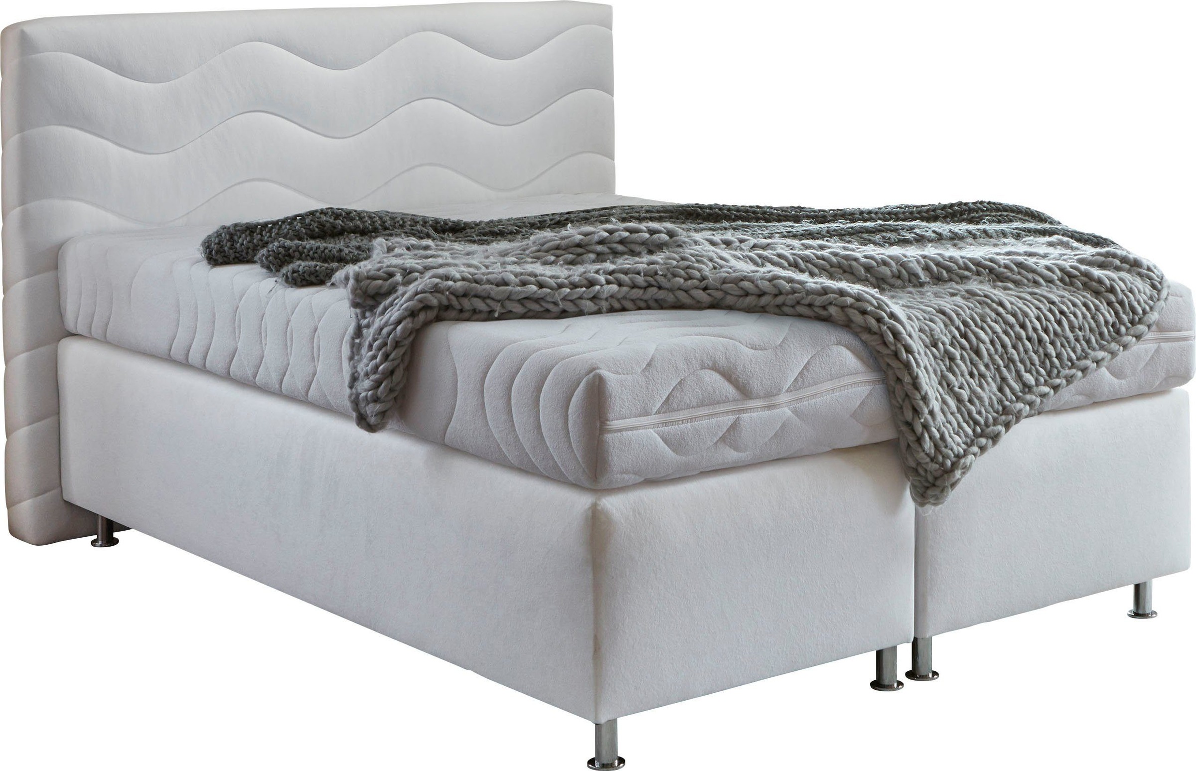 Boxspringbett "Sigma", weiß, B:155cm L:210cm, Bezug Bett: Microvelours (100% Polyester) oder Feinstruktur (100% Polyester);Bezug Bonnell-Federkernmatratze: 100% Polyester;Bezug Kaltschaummatratze: 100% Polyester;Bezug Tonnentaschenfederkernmatratze: 80% B